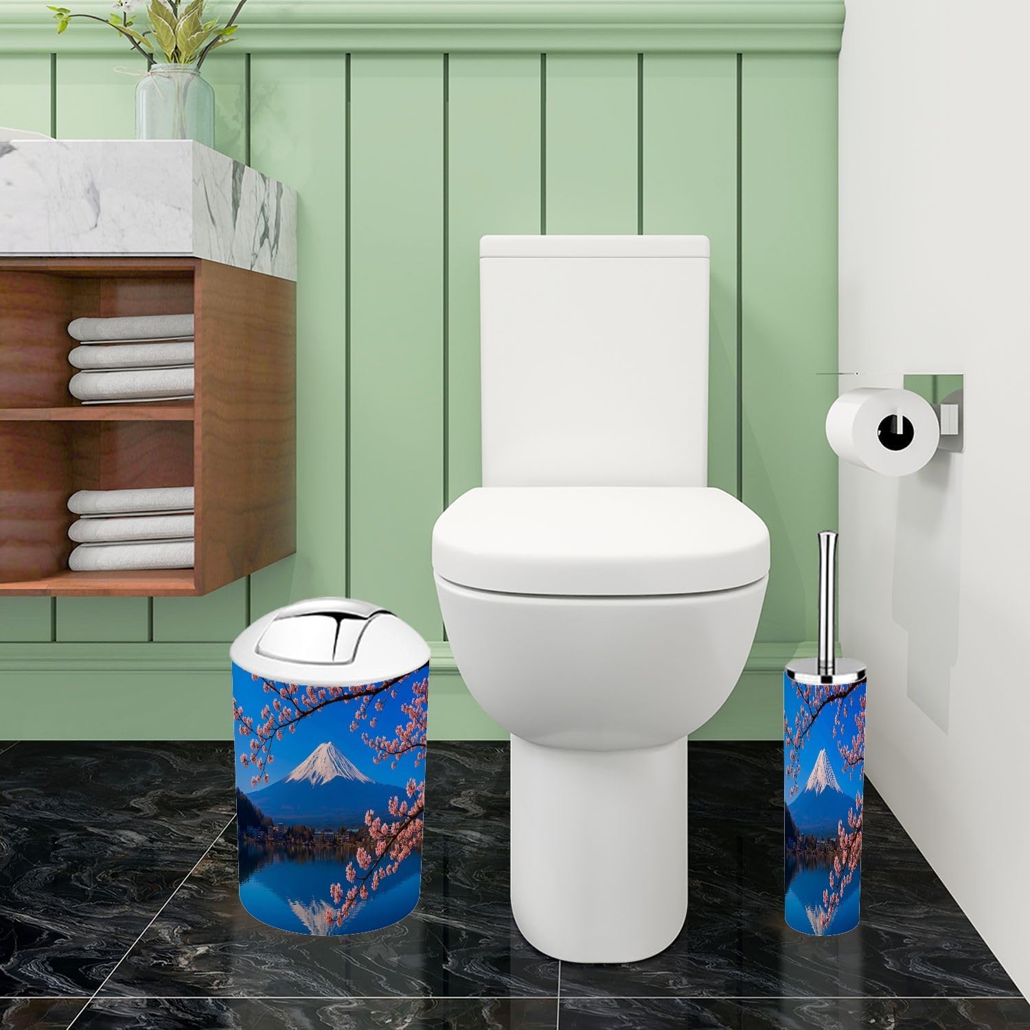 TRANQDEHOM Bathroom Accessory Set 6 Piece Boho Cherry Blossoms