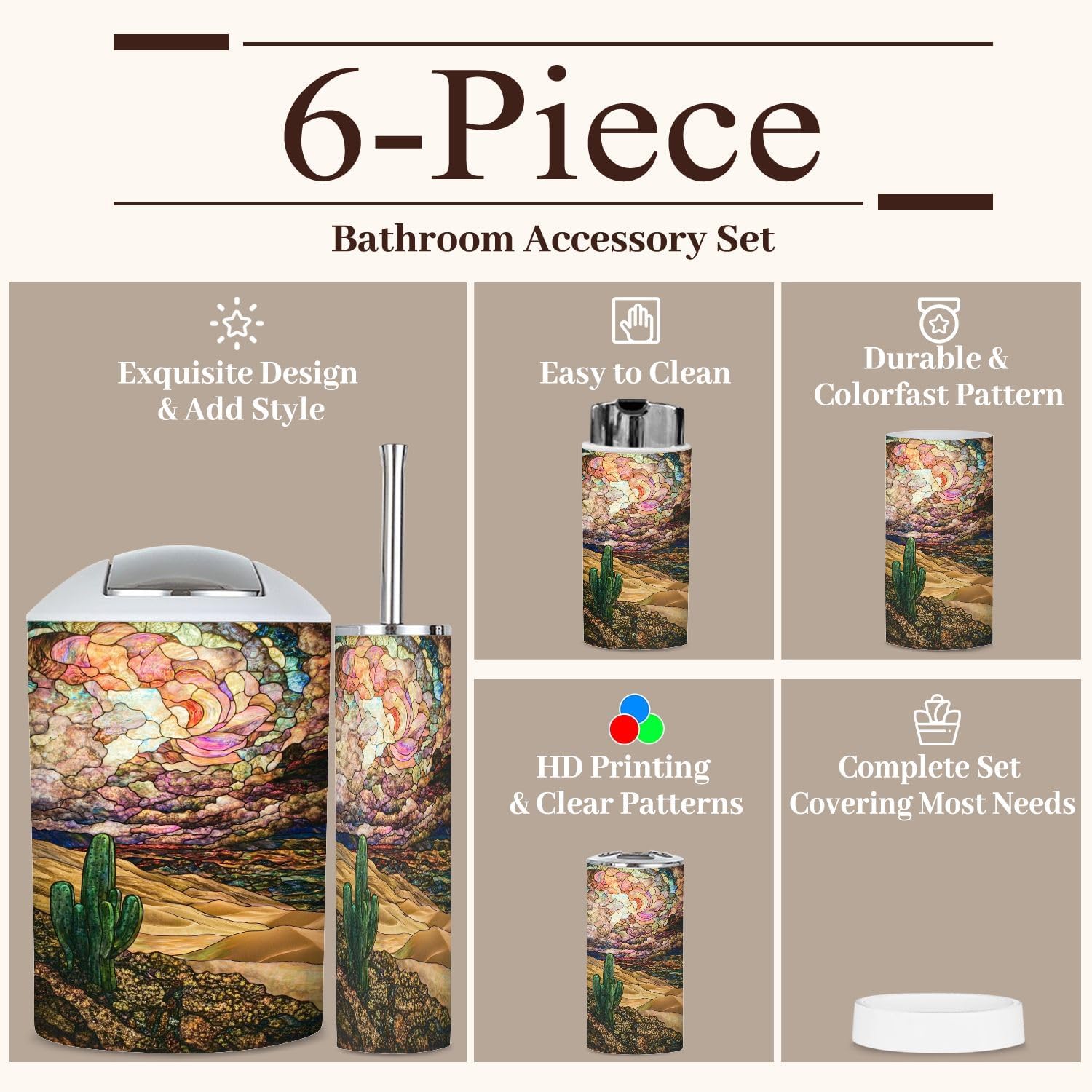 6 Piece Bathroom Accessories Set Boho Decor 1