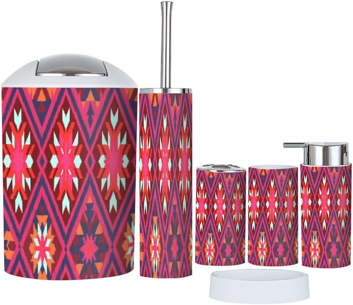 Boho Ikat Art Bathroom Accessory Set 6 Piece