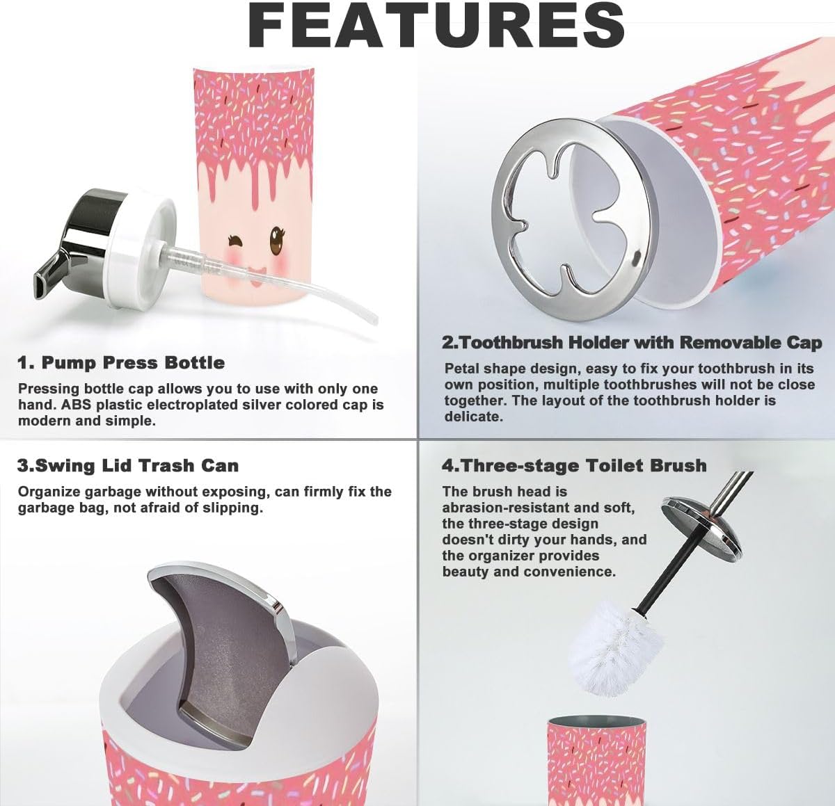 Kawaii Bathroom Accessories Set 6 Pcs Decor