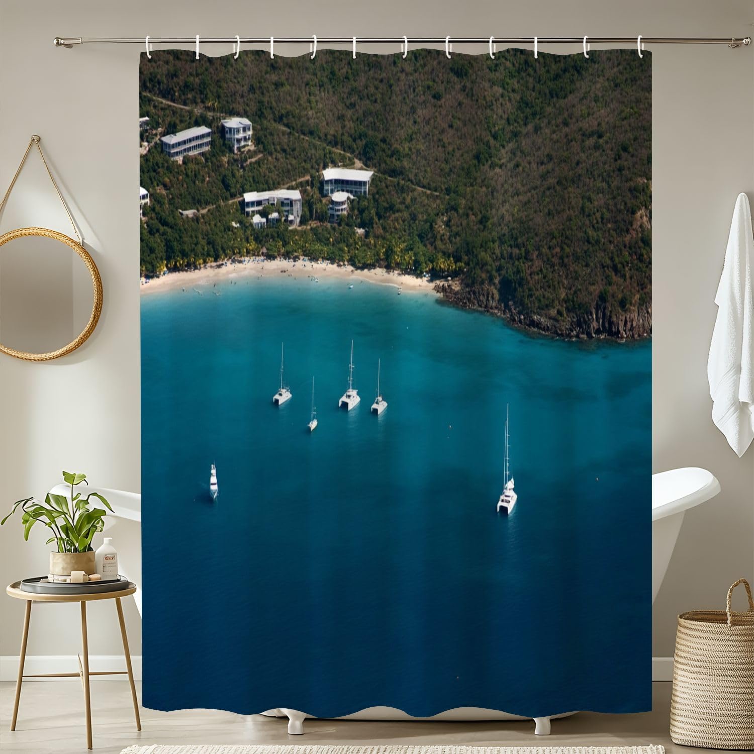 4 Piece Shower Curtain Set with Non-Slip Mats 1