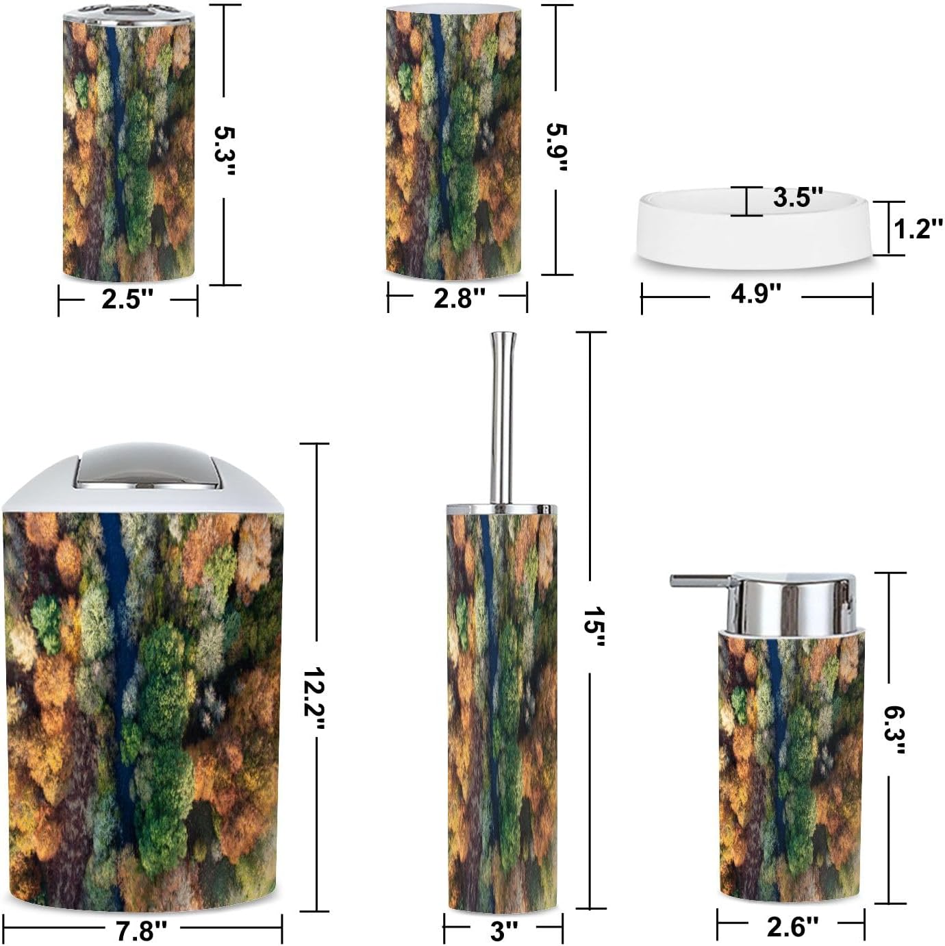 6 Piece Autumn Woodland Bathroom Accessories Set