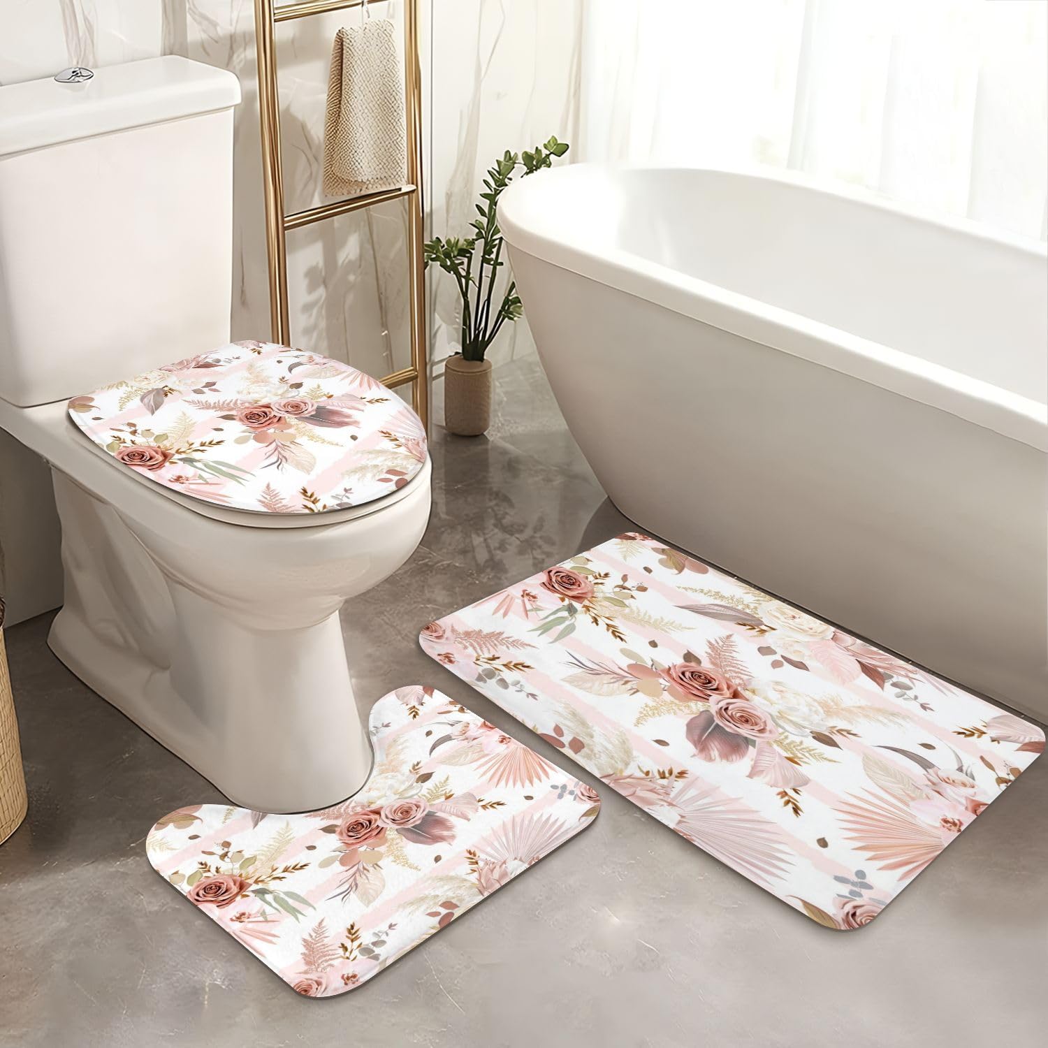 4 Piece Shower Curtain Set with Rugs and Mat Covers