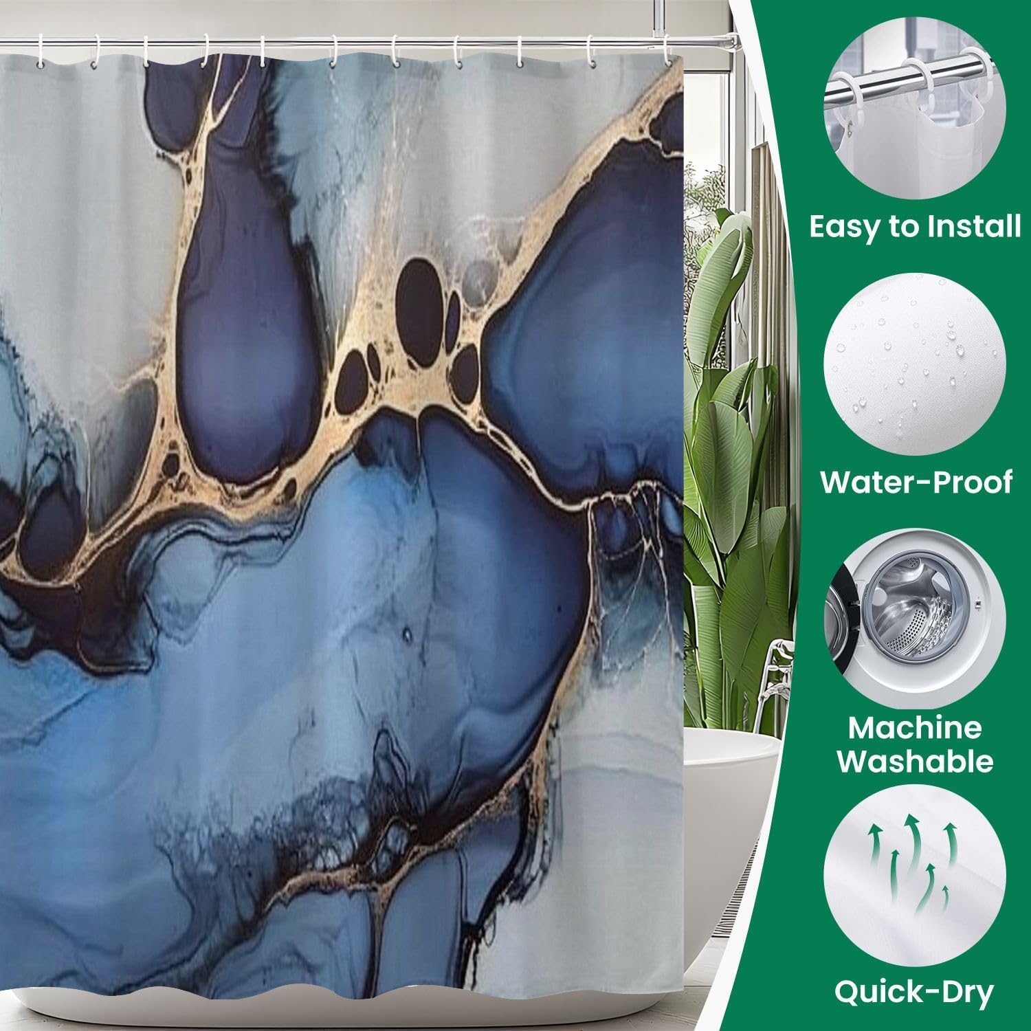 4 Piece Shower Curtain Set with Rugs Mats and Foamy Sprays Pattern