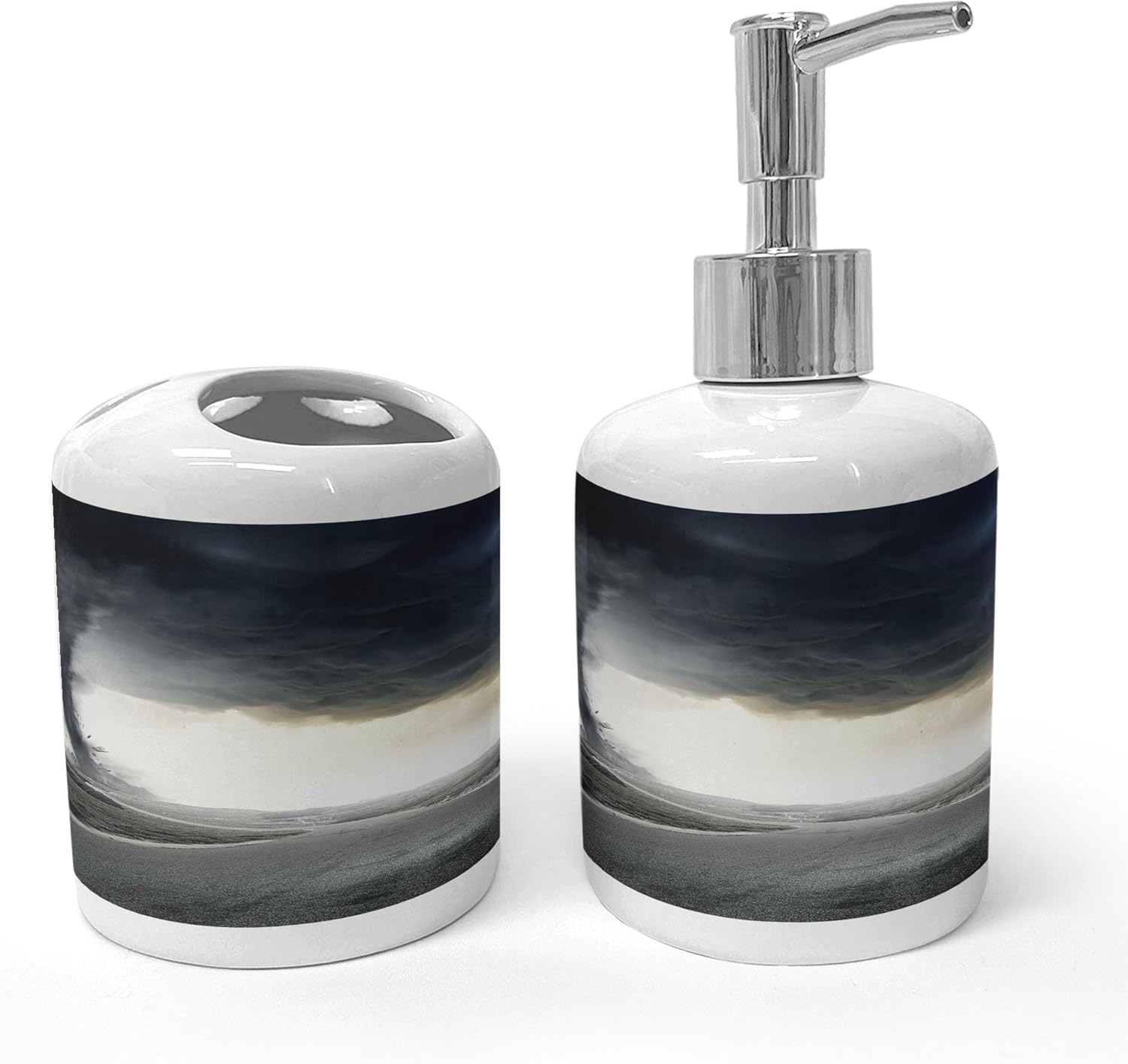 Ambesonne Nature Soap Dispenser Toothbrush Holder Set 2 Pcs Grey