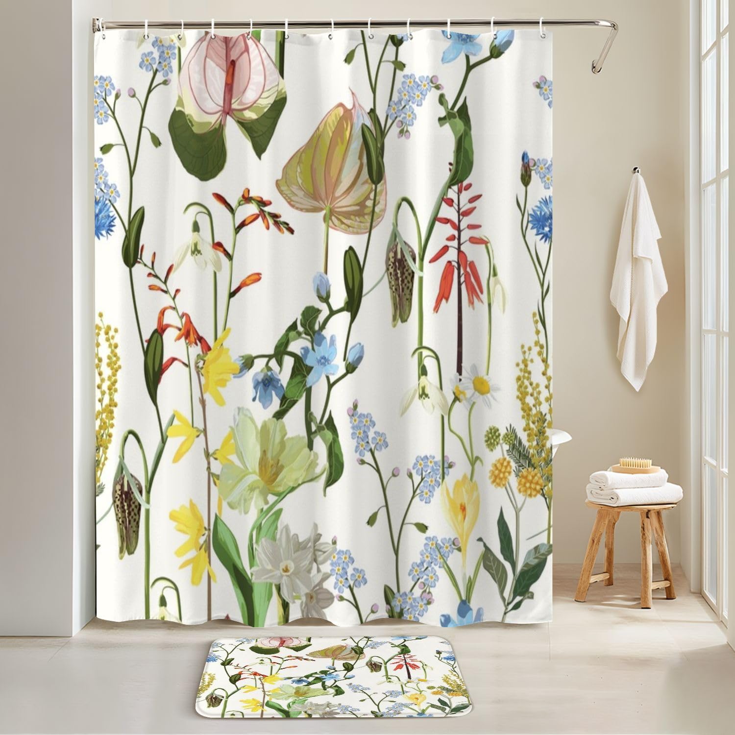 4 Piece Shower Curtain Set with Rugs Mats and Non-Slip Design 1