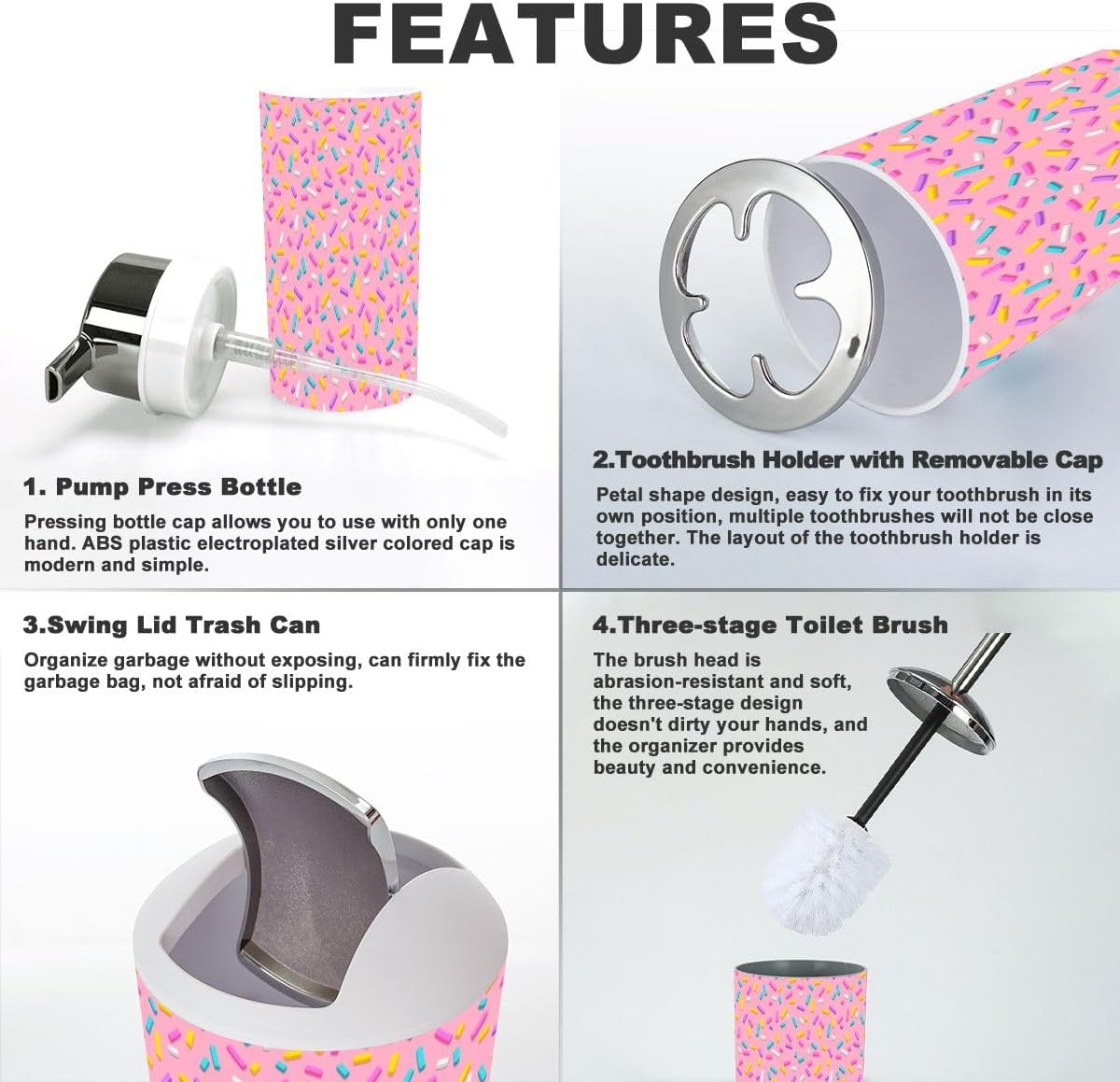 Seamless Pink Bathroom Accessories Set 6 Pcs