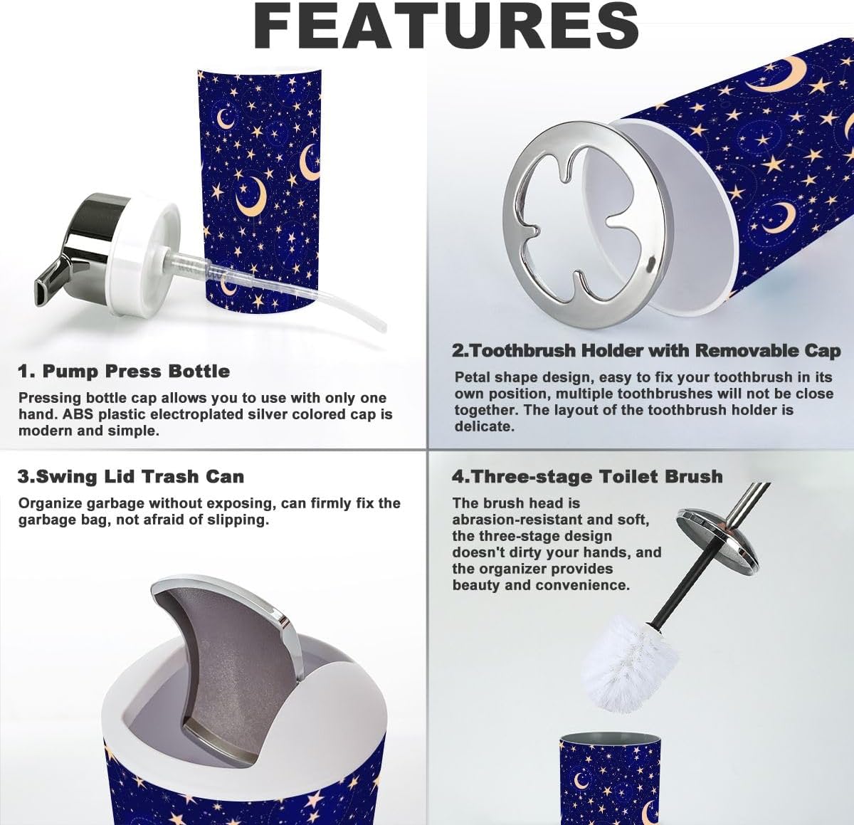 Starry Night Sky Bathroom Accessories Set 6 Pcs