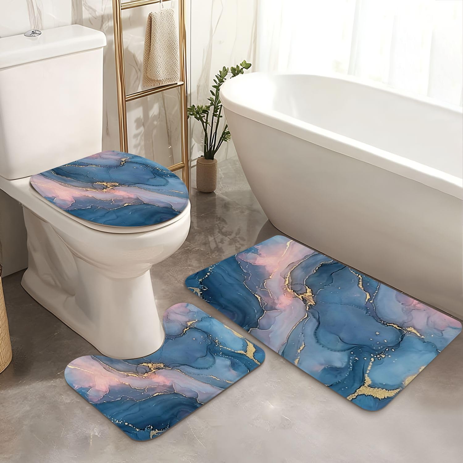 JCOOKLOFTS 4 Pieces Shower Curtain Set with Rugs
