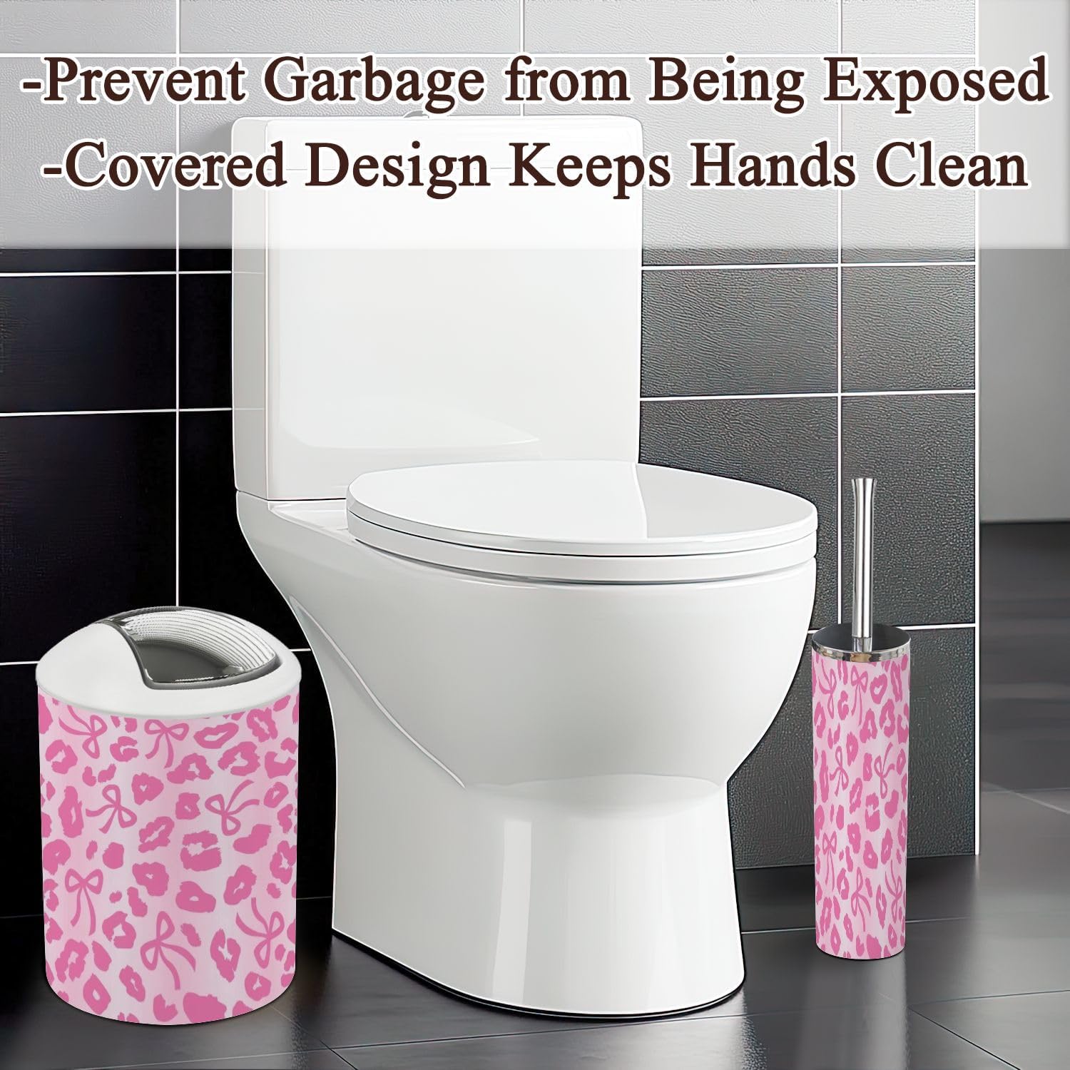 6 Piece Bathroom Accessories Set with Ombre Leopard Print Bow