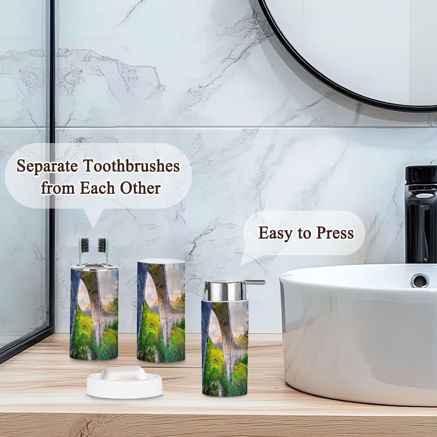 6 Piece Bathroom Accessories Set Glenfinnan Viaduct Decor