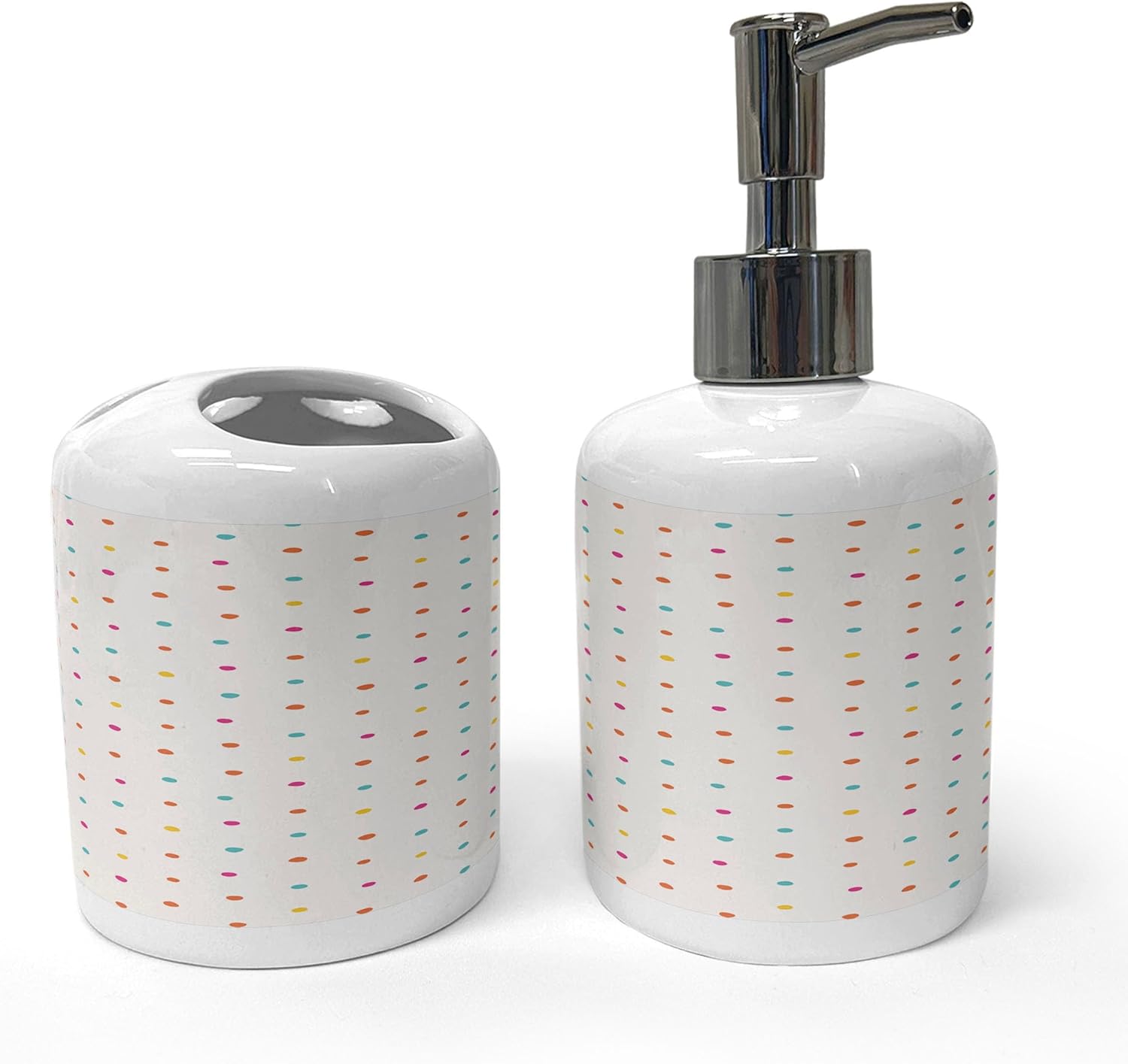 Ambesonne Polka Dot Soap Dispenser Toothbrush Holder Set 2 Pcs
