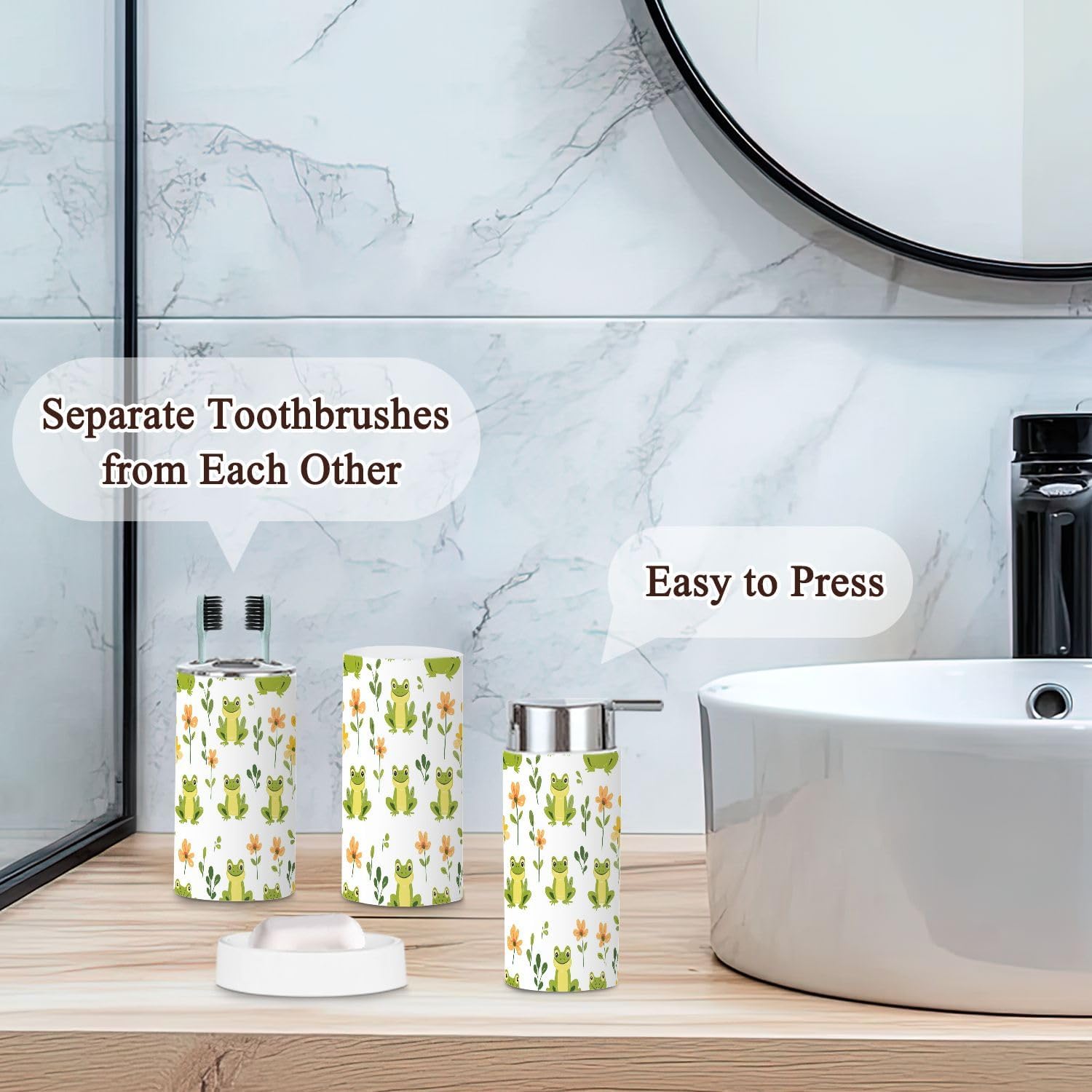 6 Piece Cute Frogs Bathroom Accessories Set