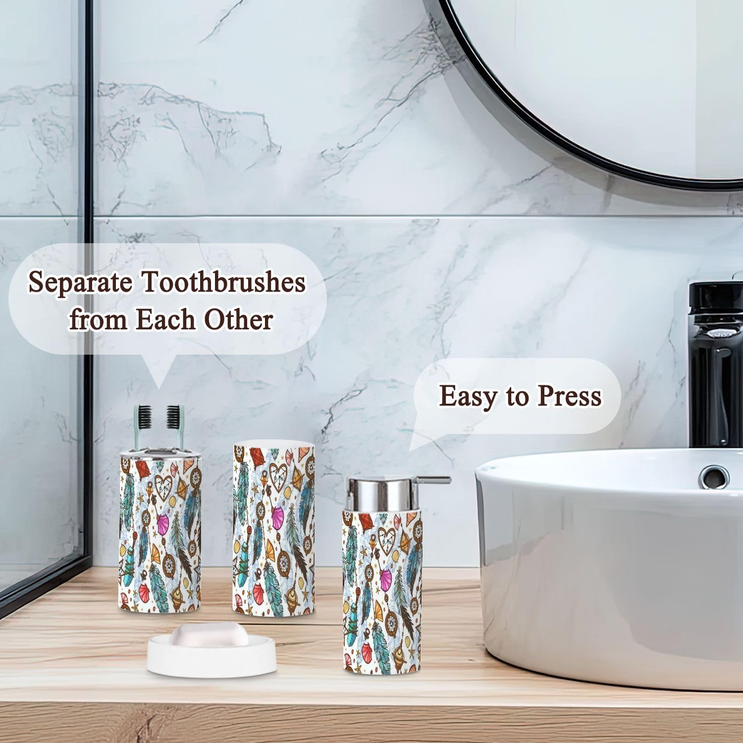Tropical Boho Style Bathroom Accessories Set 6 Pcs