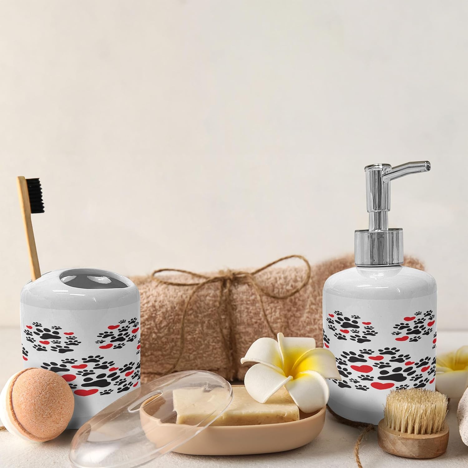 Ambesonne Ceramic Soap Toothbrush Holder Set 2 Pcs 1