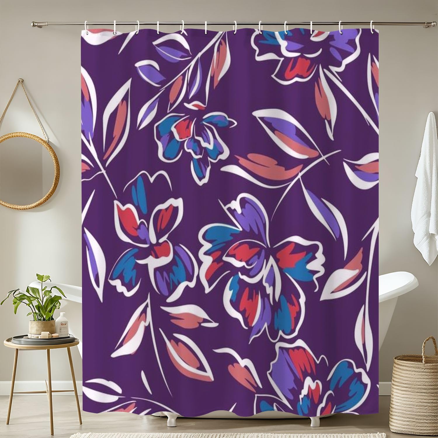 JCOOKLOFTS 4 Piece Summer Floral Shower Curtain Set