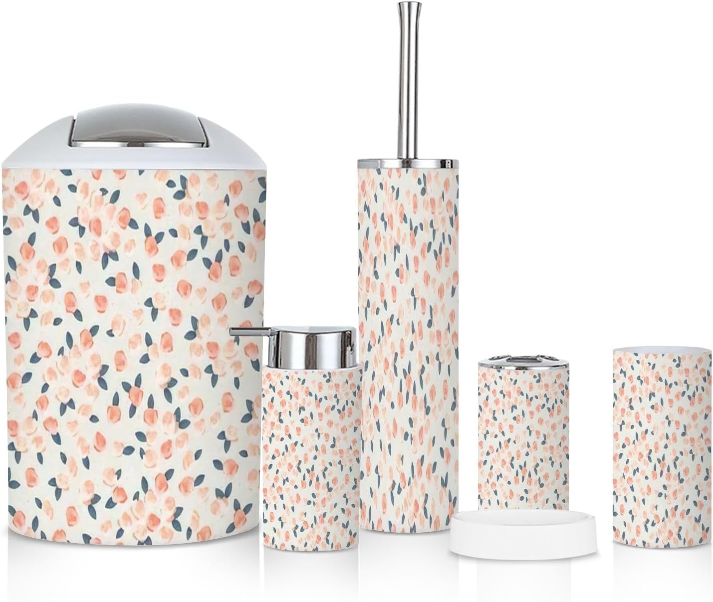 6-Piece Boho Bathroom Accessories Set with Floral Design