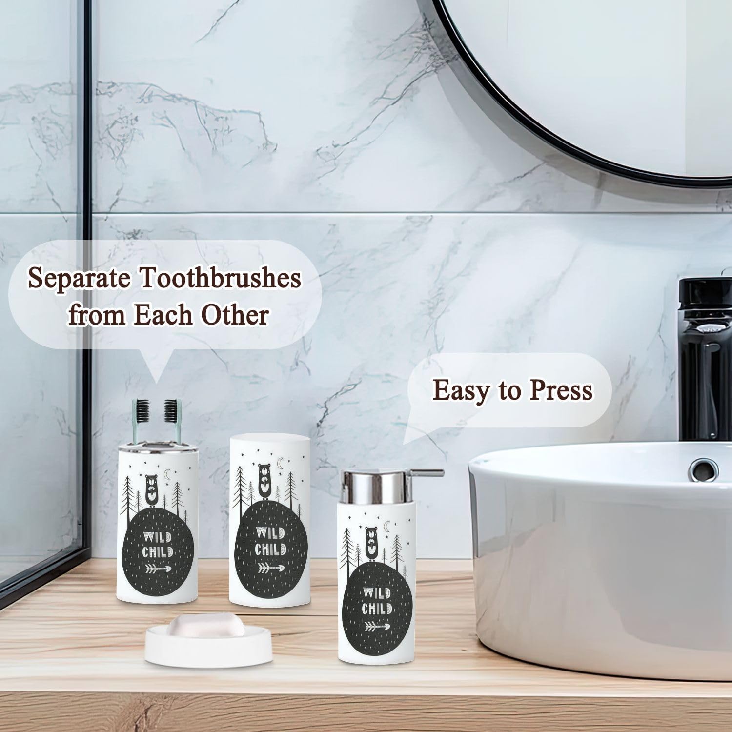 Bathroom Accessories Set 6 Pcs Cute Cartoon Animal Lettering Holder