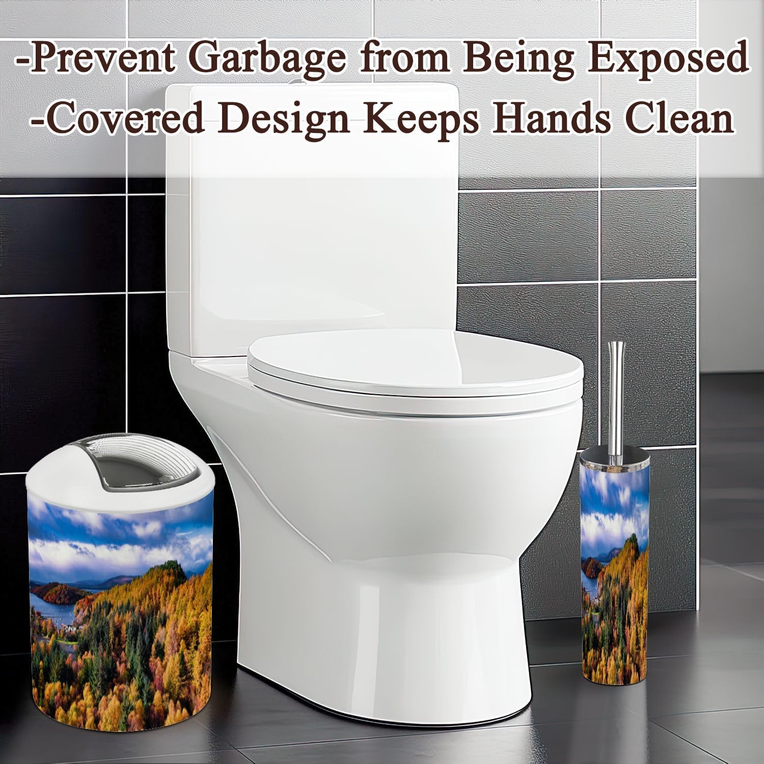 6 Piece Boho Bathroom Accessories Set with Scottish Highlands Design