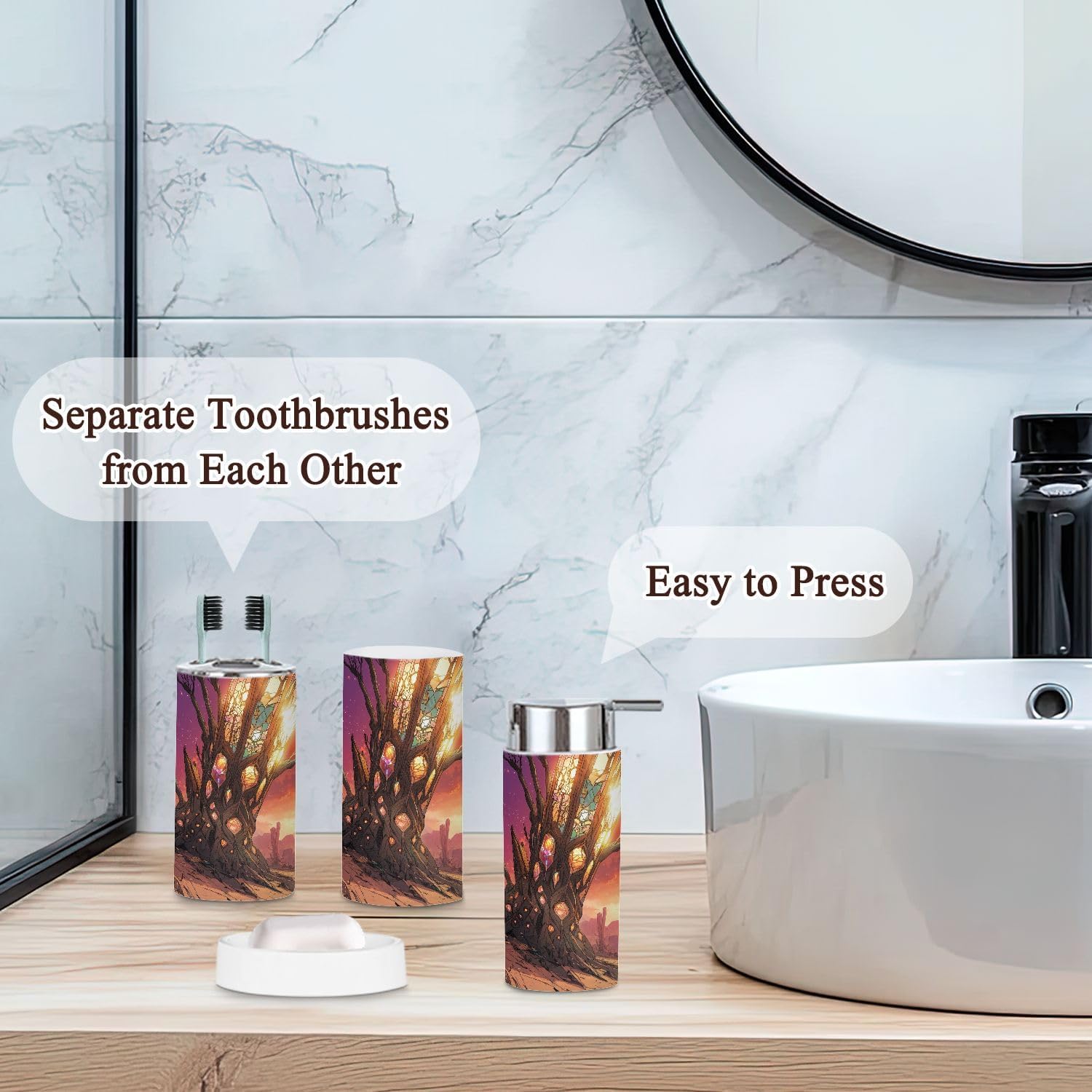 6 Piece Abstract Desert Bathroom Accessories Set