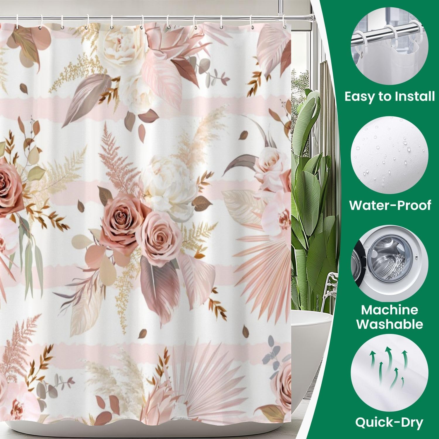 4 Piece Shower Curtain Set with Rugs and Mat Covers