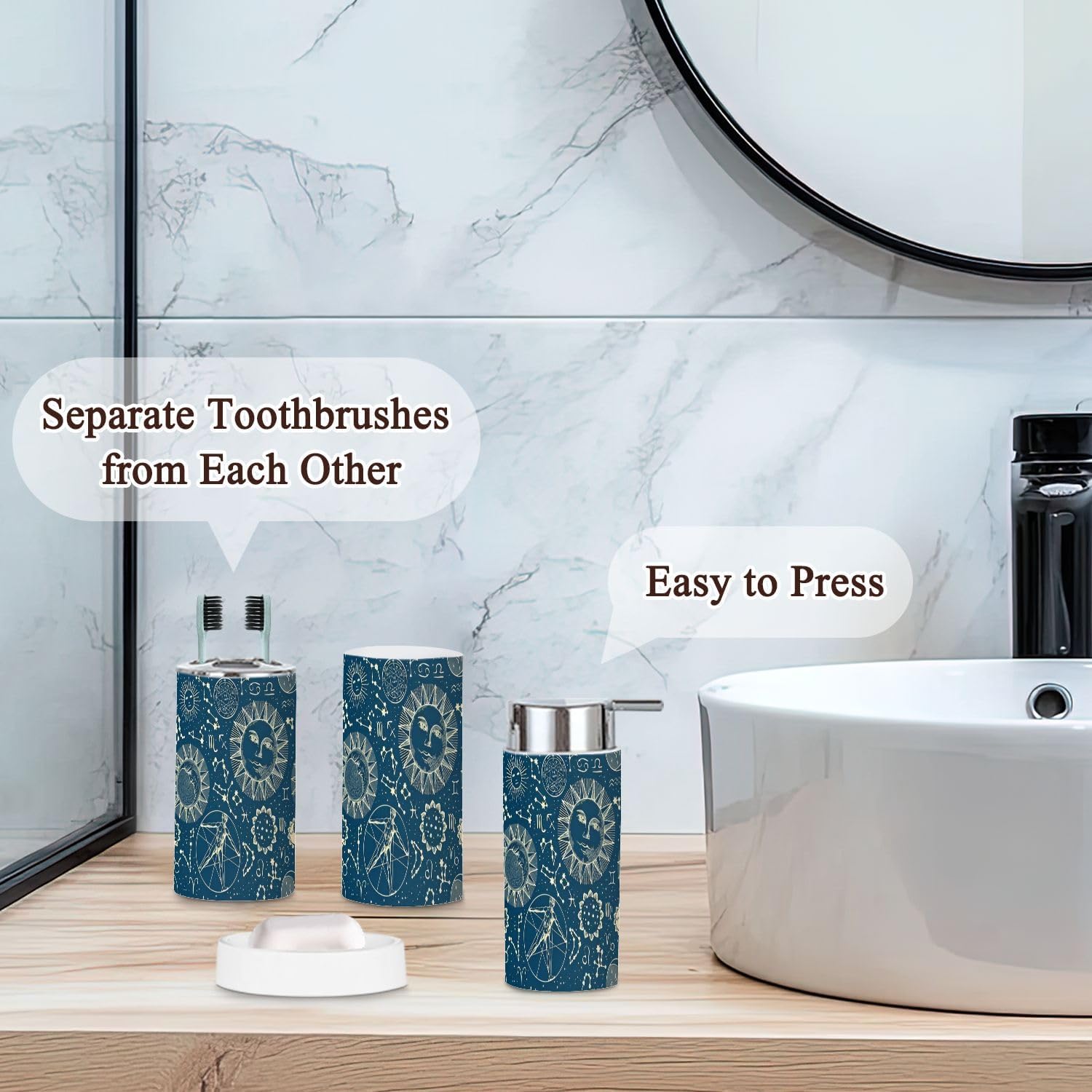 Bathroom Accessories Set 6 Pcs Zodiac Signs Decor