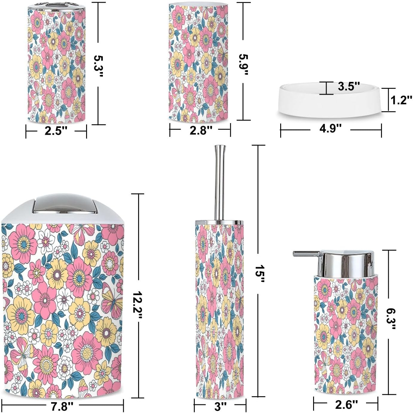 6 Piece Retro Floral Bathroom Accessories Set