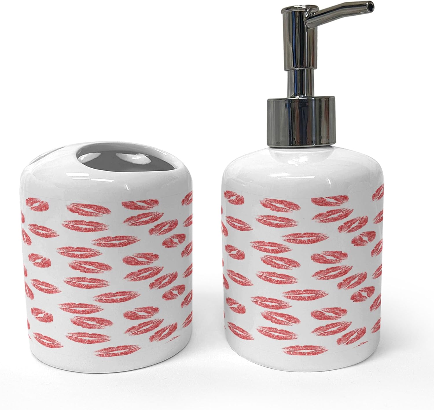 Ambesonne 2 Pc Ceramic Soap Toothbrush Holder Set