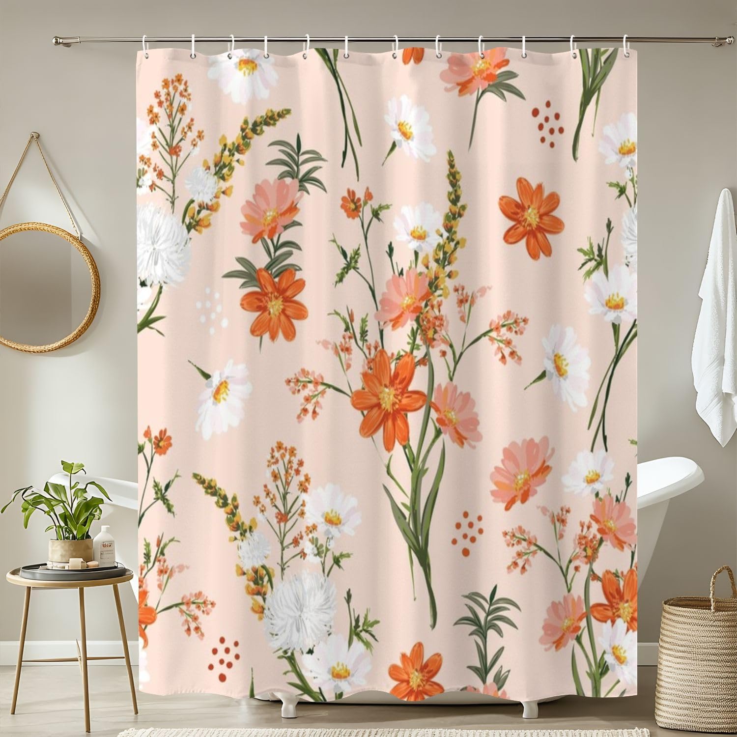 JCOOKLOFTS 4-Piece Shower Curtain Set with Rugs and Mats
