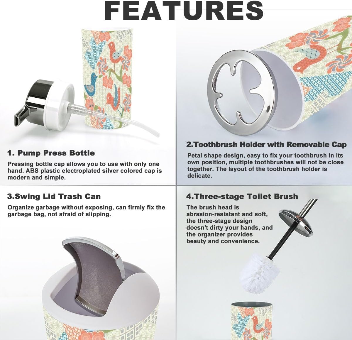 Modern 6-Piece Bathroom Accessories Set with Abstract Design