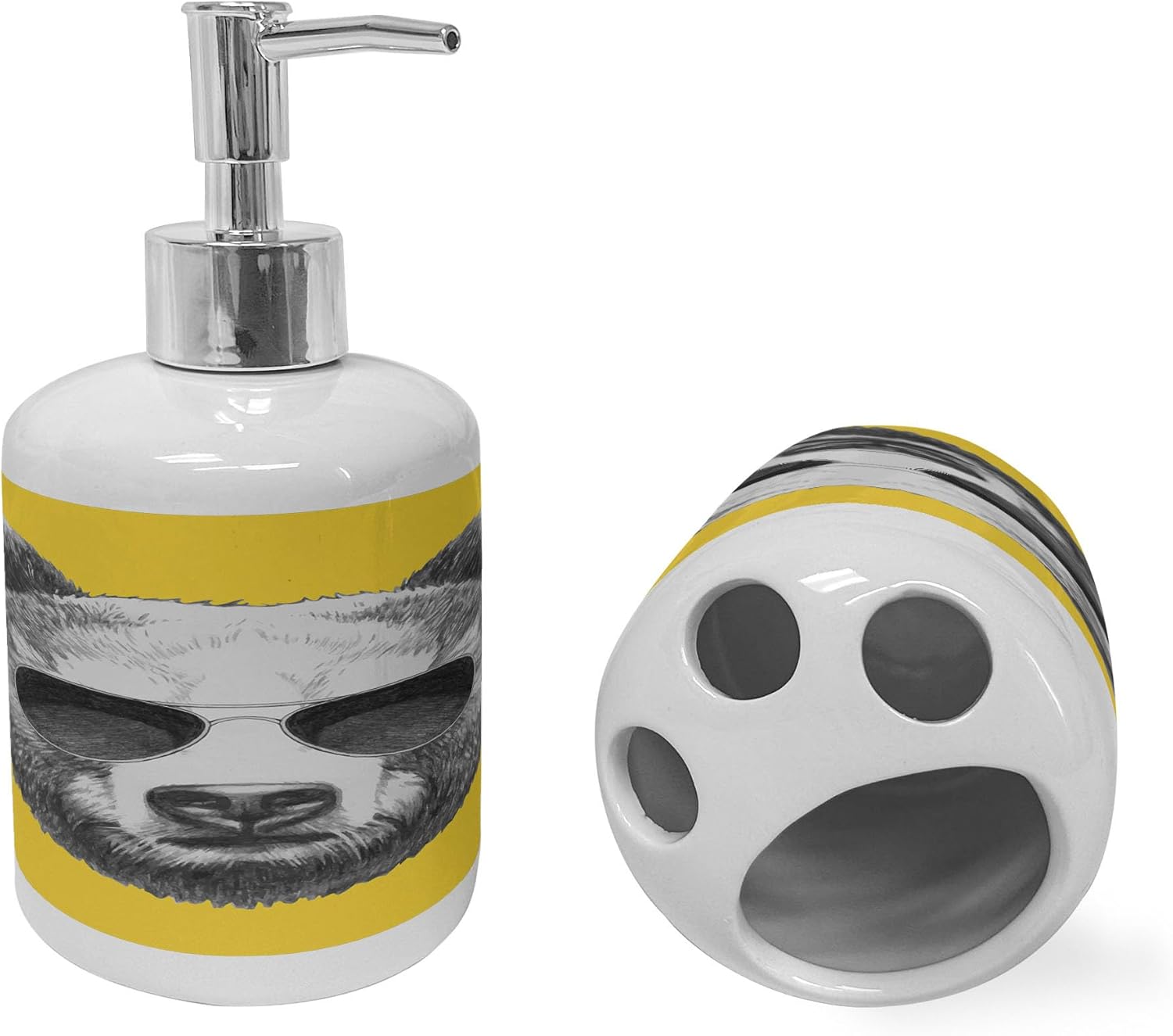 Ambesonne Ceramic Soap Toothbrush Holder Set 2 Pcs Bear Design