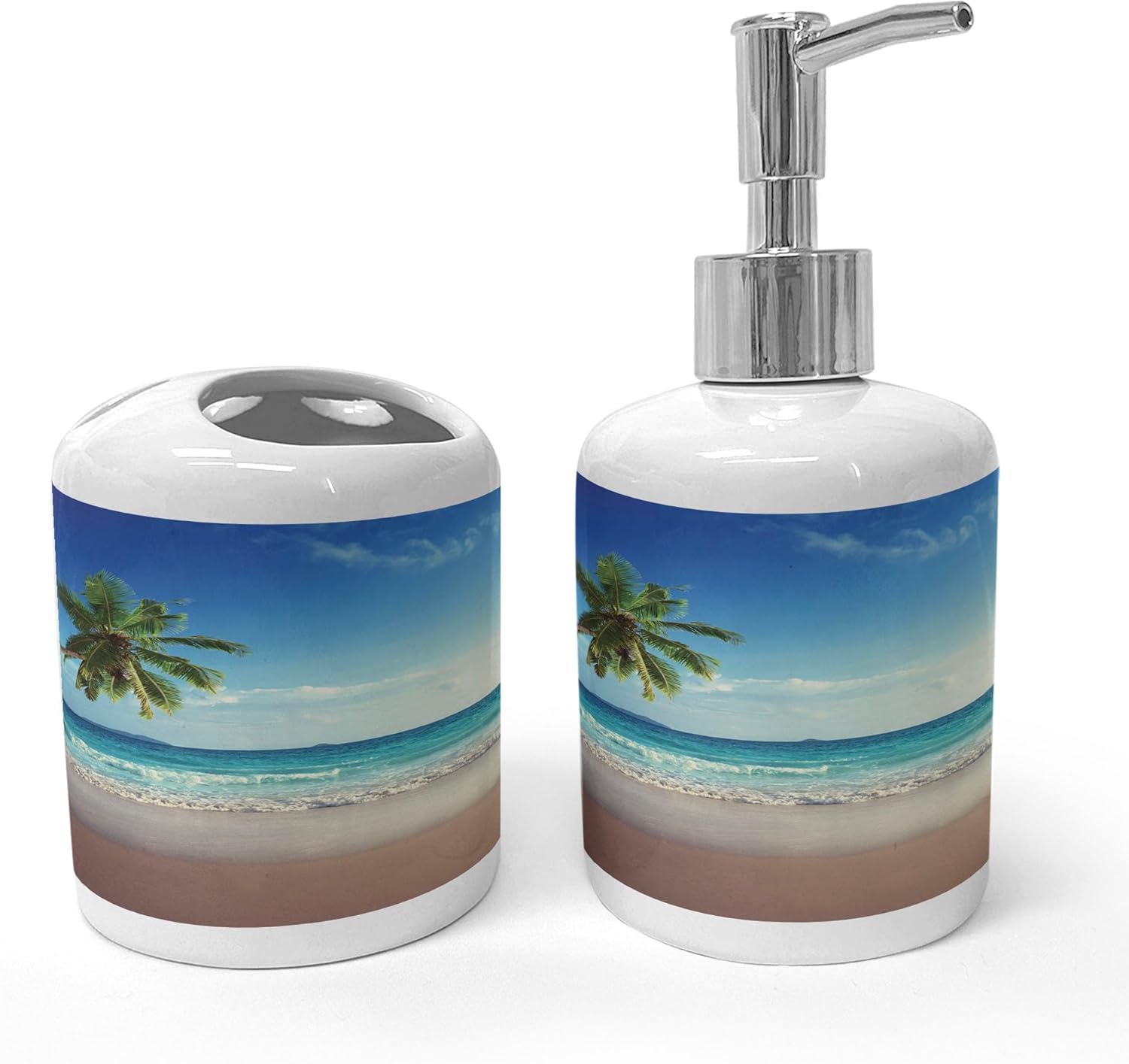 Ambesonne Seashore Soap Toothbrush Holder Set 2 Pcs Ceramic