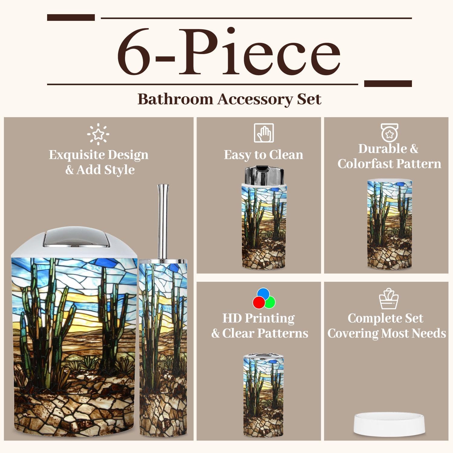 6-Piece High Noon Desert Stained Glass Bathroom Set