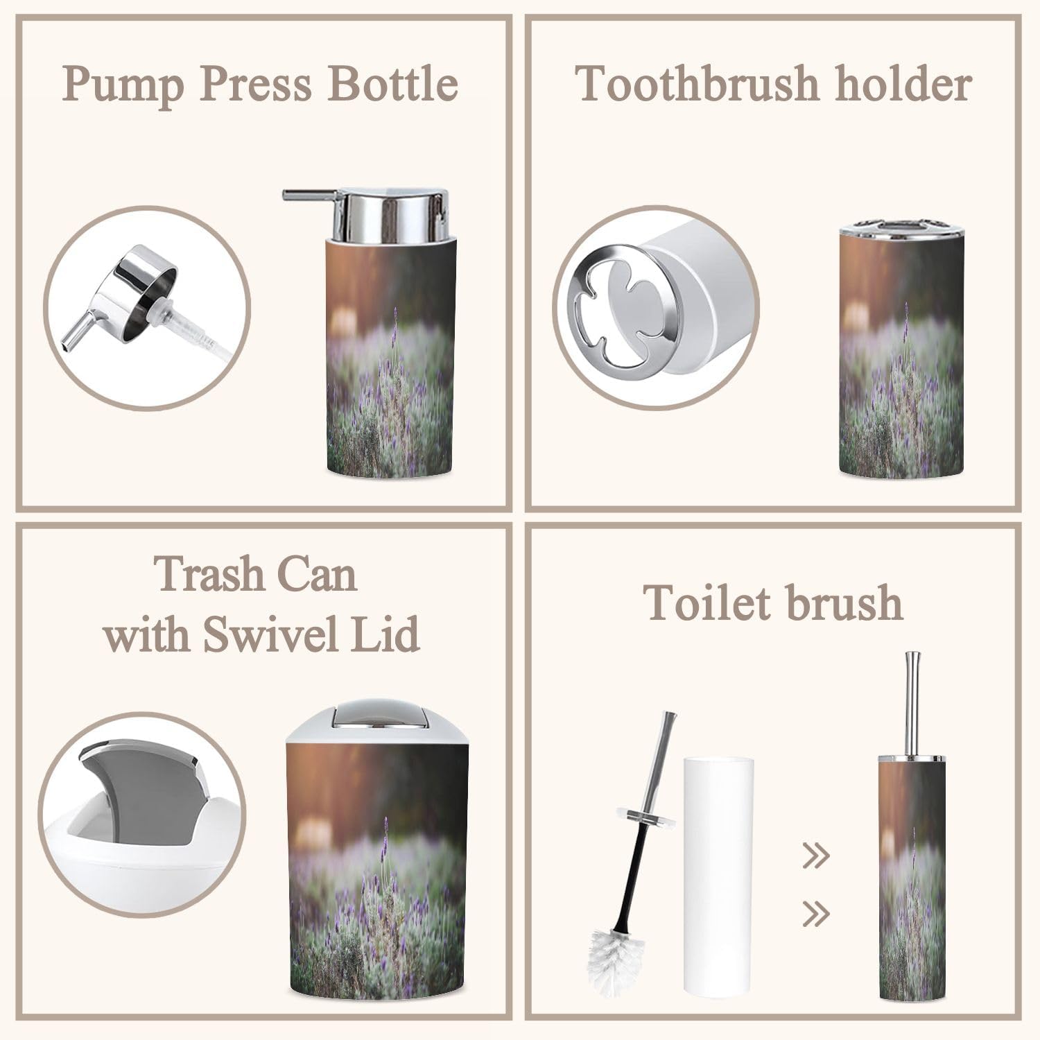 6 Piece Lavender Sunset Bathroom Accessories Set