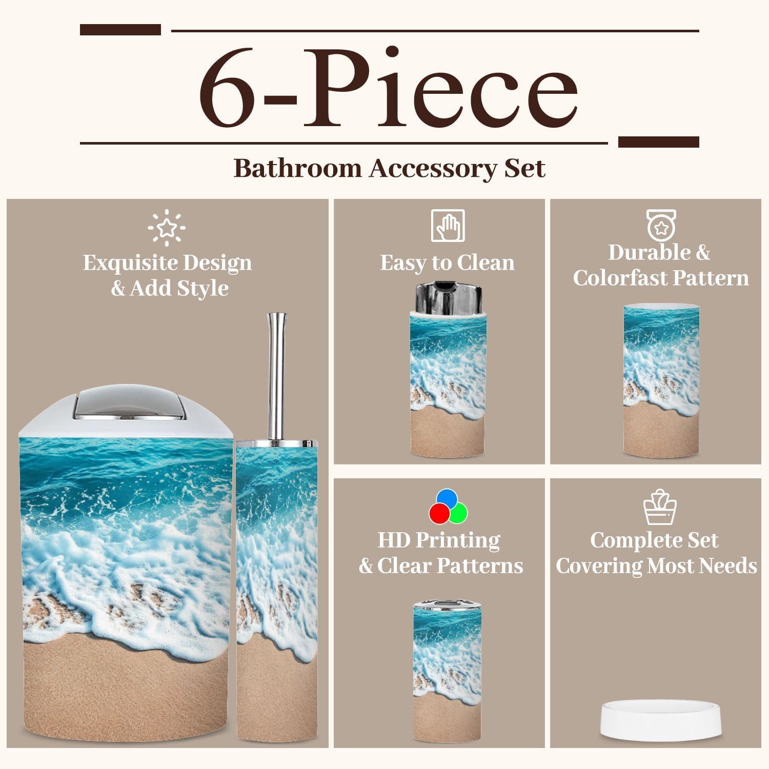 6-Piece Bathroom Accessories Set with Soft Wave Design