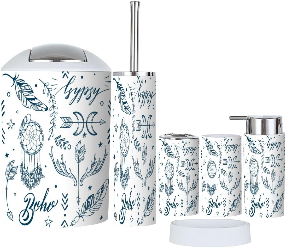 Bathroom Accessories Set 6 Pcs Seamless Boho Style Decor