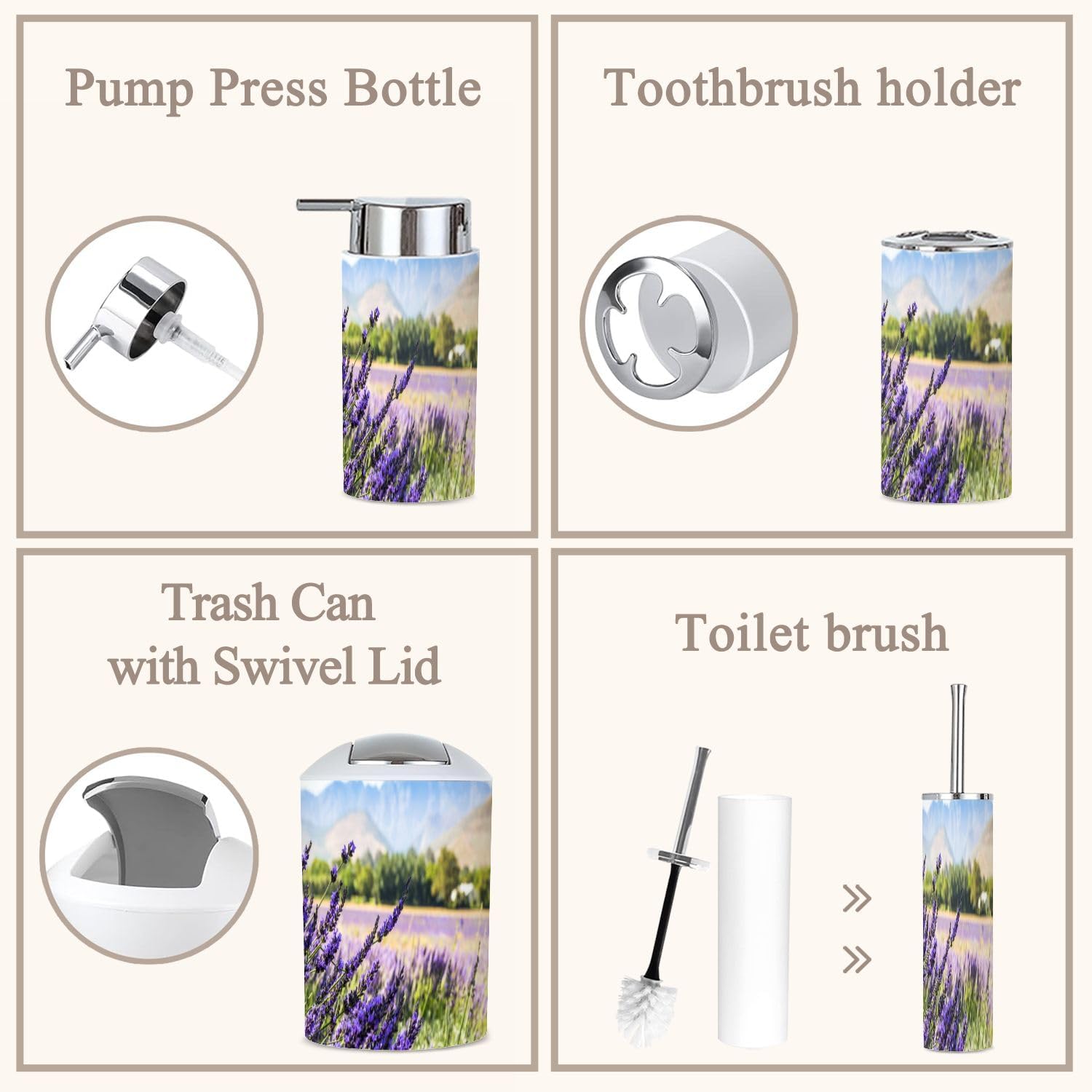6 Piece Lavender Field Bathroom Accessories Set 1