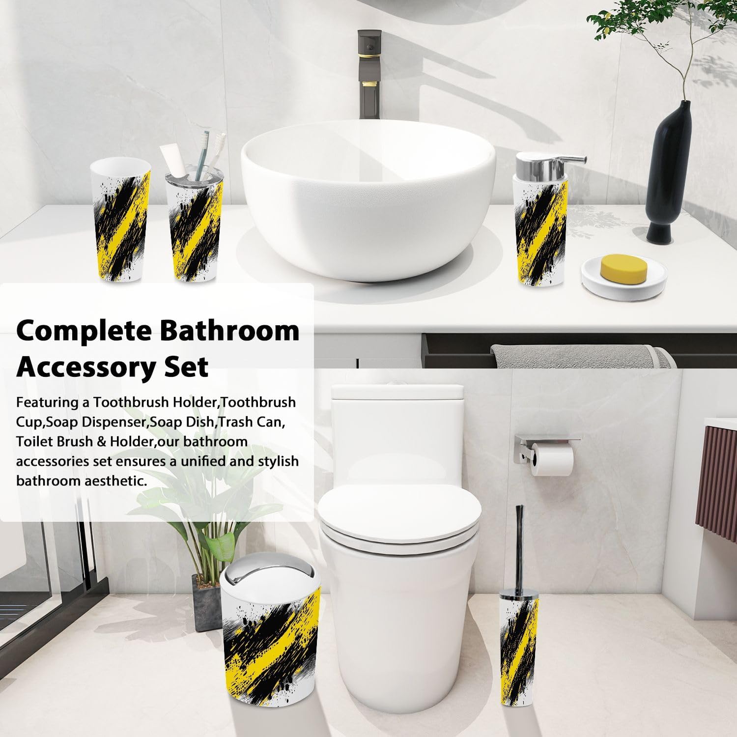 Boho Abstract 6 Piece Bathroom Accessories Set
