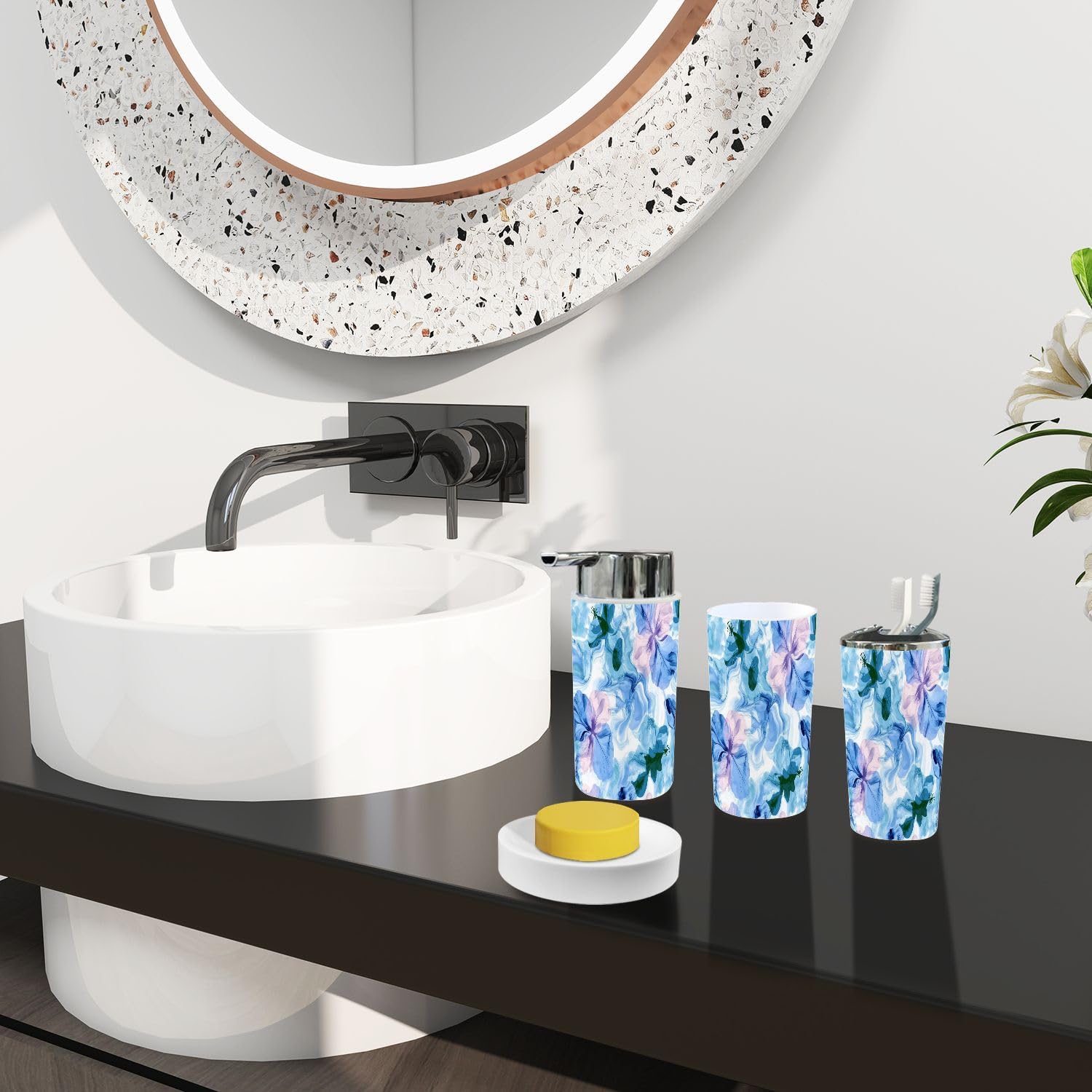 Boho Abstract Bathroom Accessory Set 6 Piece 1