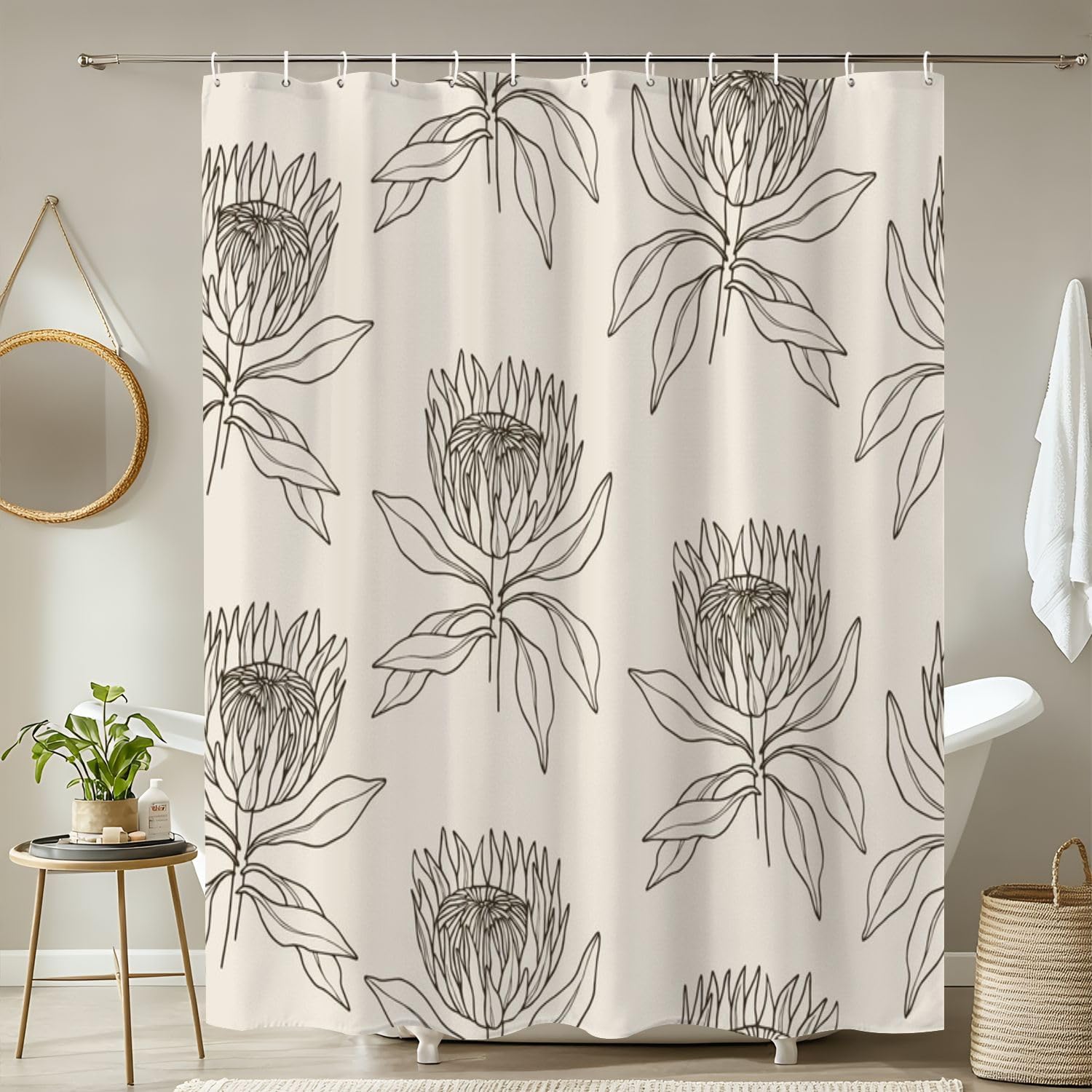 JCOOKLOFTS 4-Piece Shower Curtain Set with Mats