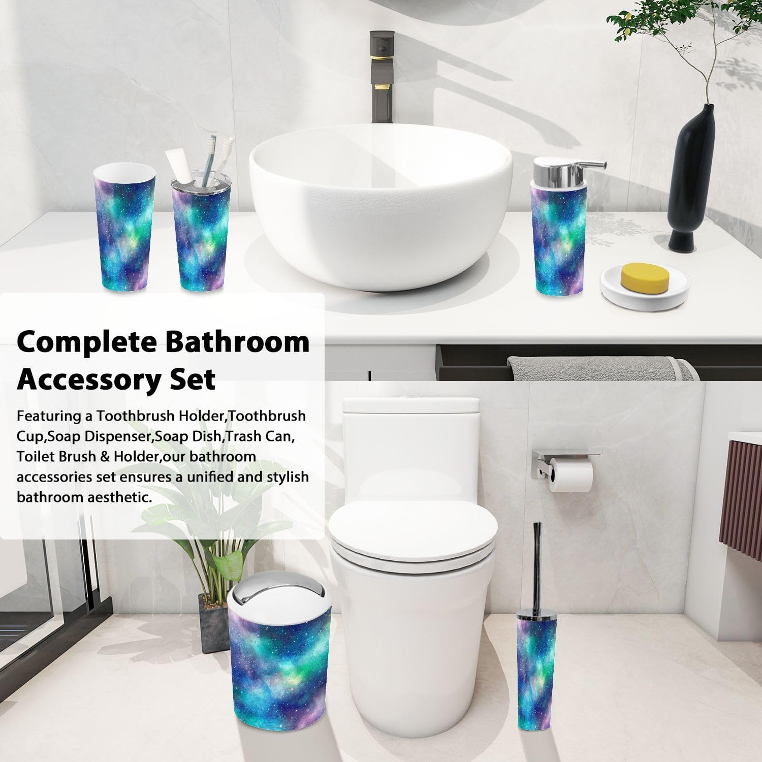 Boho Galaxy Bathroom Accessory Set 6 Piece 1