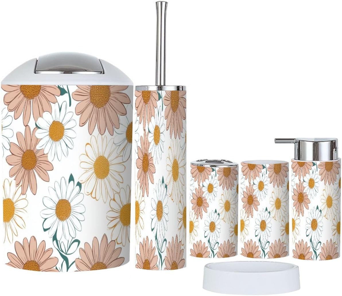 Boho Bathroom Accessory Set 6 Piece Chamomile Design