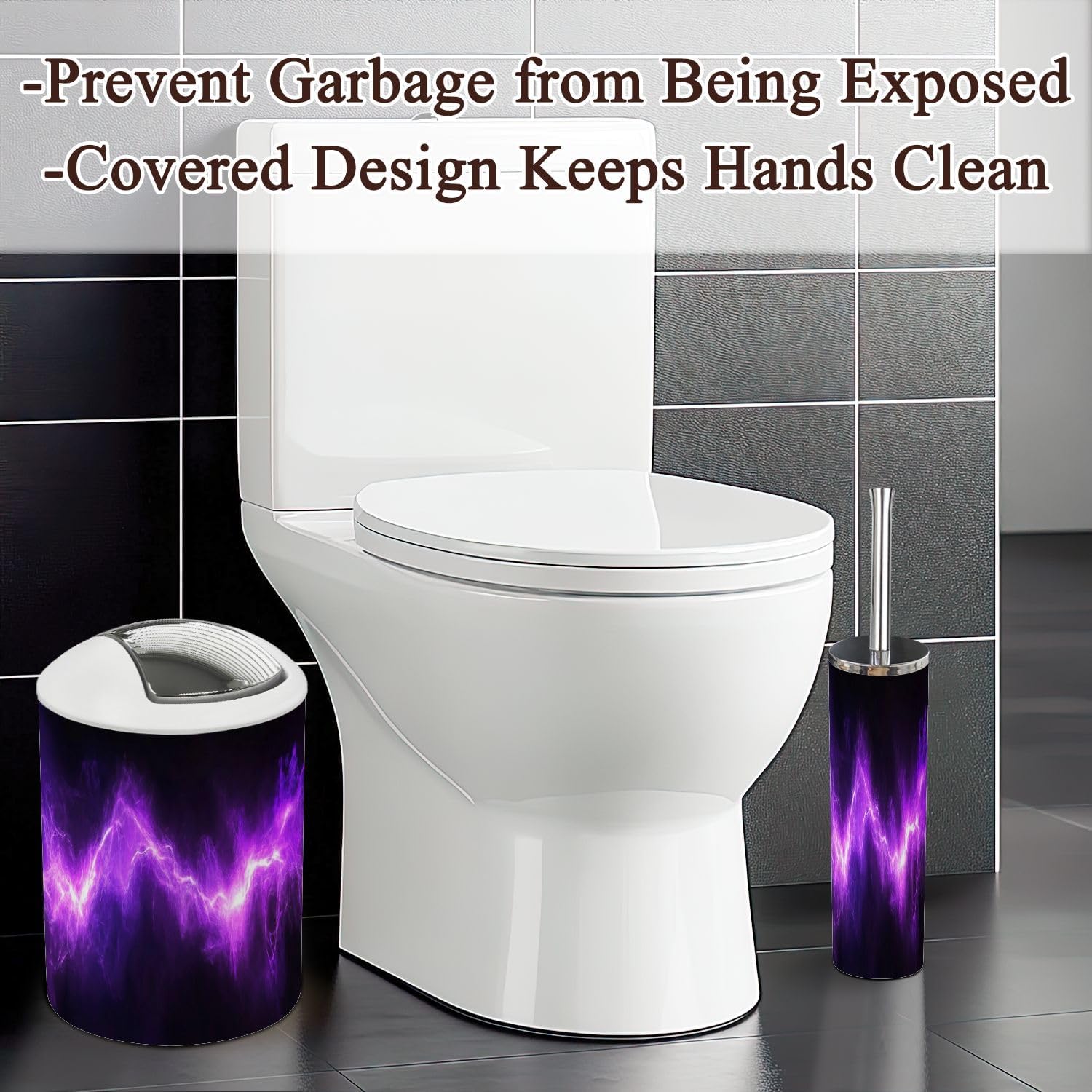 6 Piece Bathroom Accessories Set with Neon Purple Design