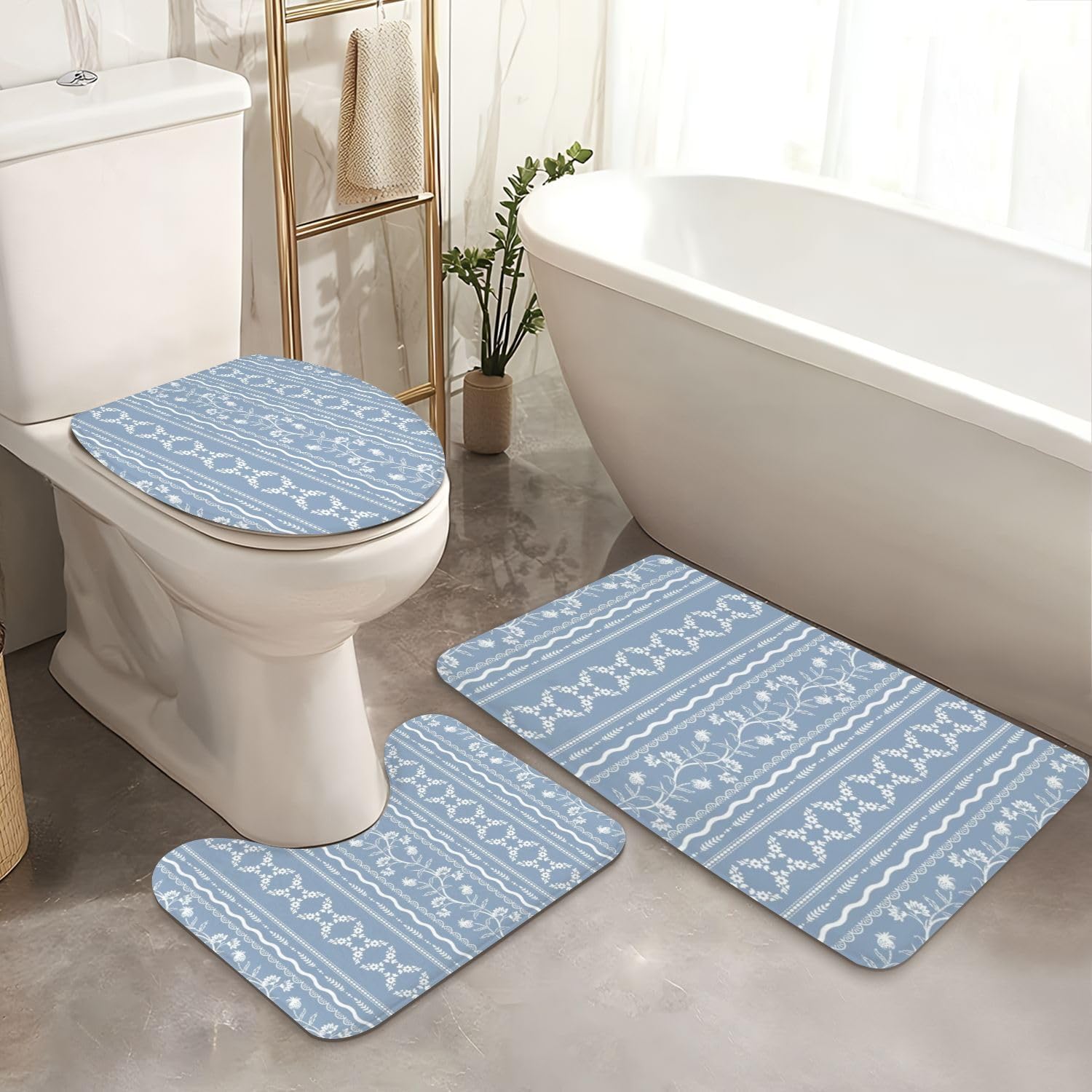 4 Pieces Shower Curtain Set with Rugs