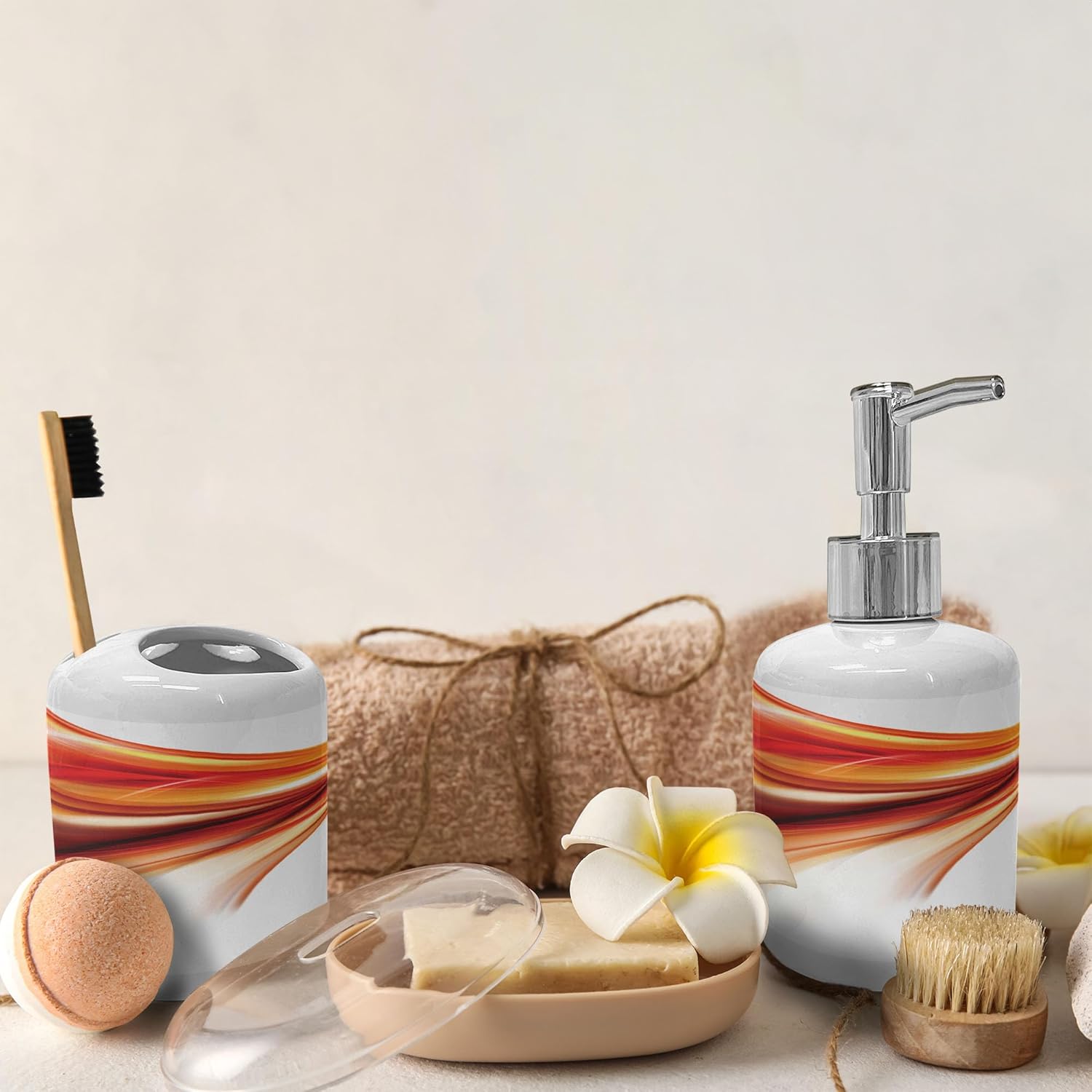Ambesonne Abstract Soap Toothbrush Holder Set 2 Pcs Orange Red