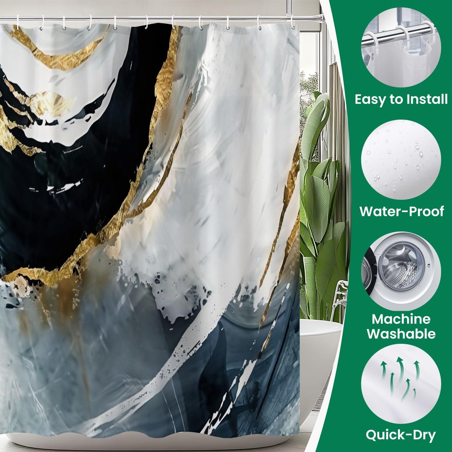JCOOKLOFTS 4 Piece Shower Curtain Set with Rugs and Mat