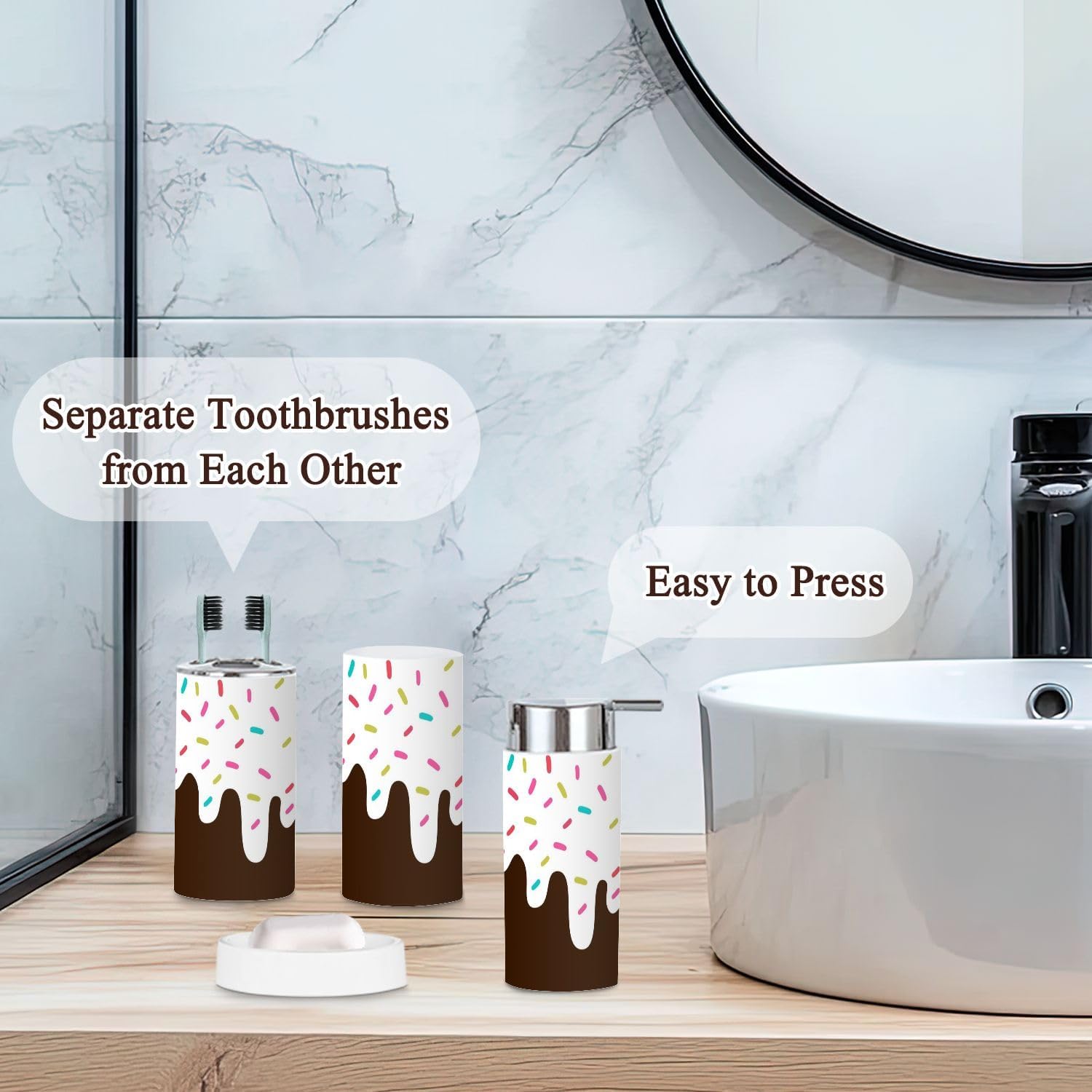 6 Pcs Melted White Chocolate Sprinkled Bathroom Accessories Set