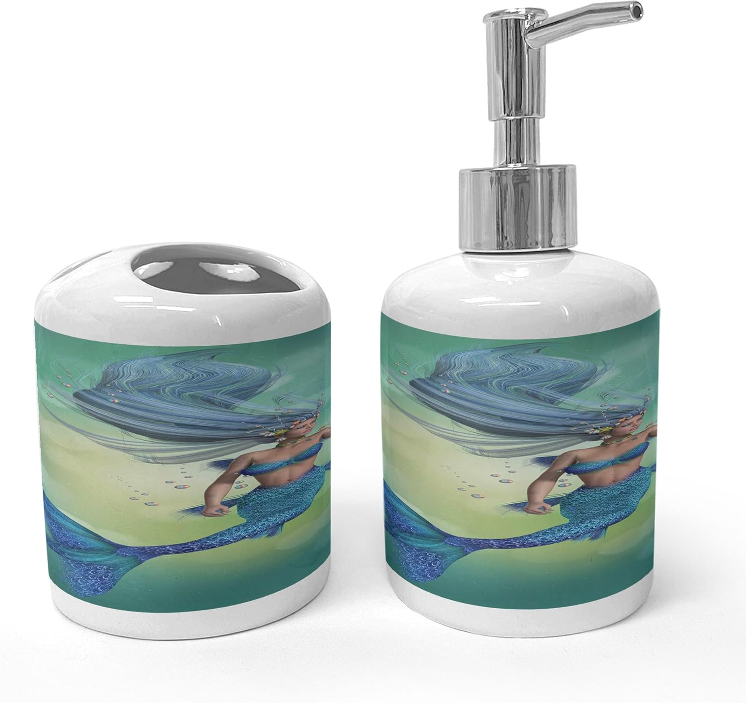 Ambesonne Underwater Soap Dispenser Toothbrush Holder Set