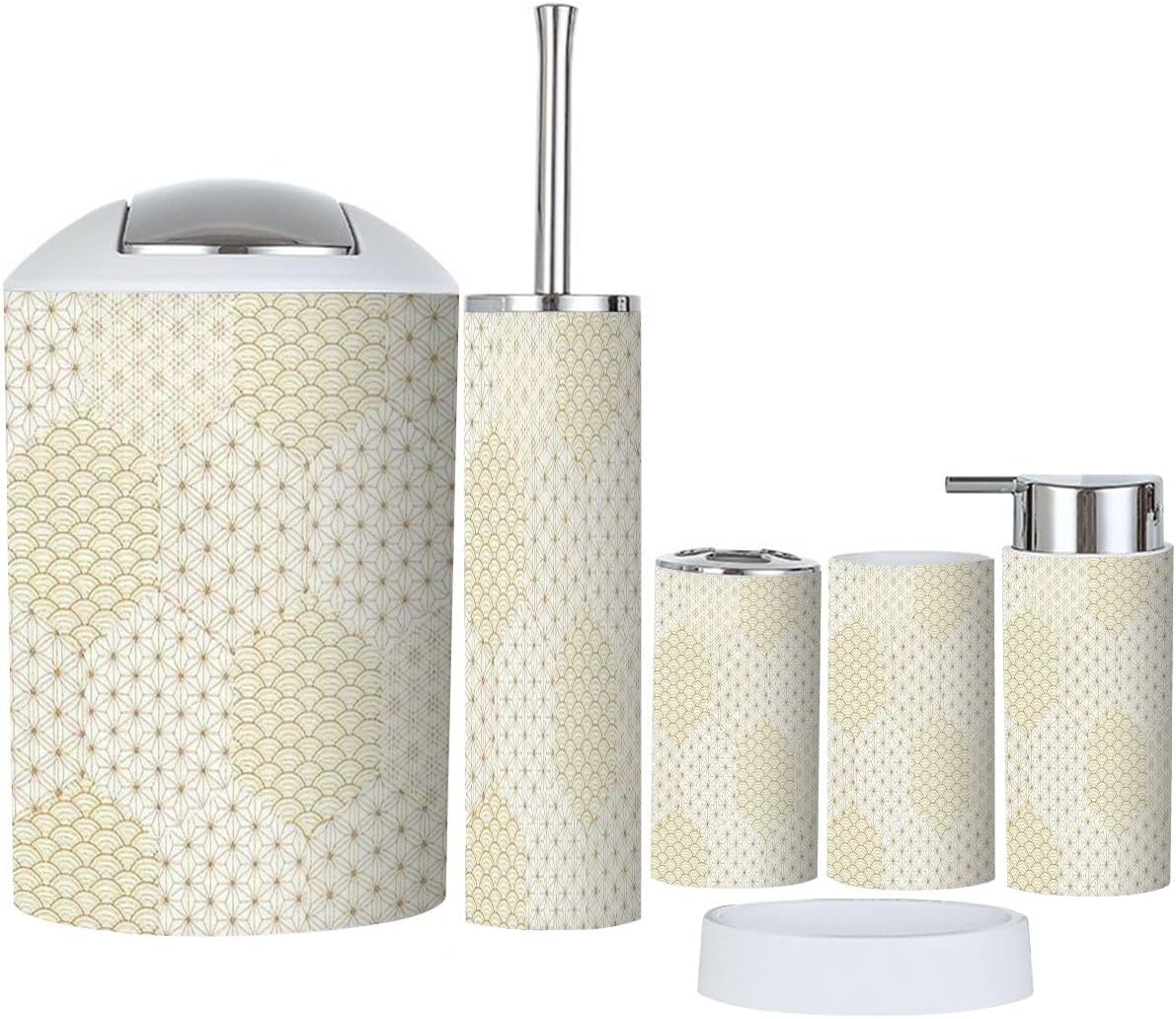 Japanese Style 6 Pcs Bathroom Accessories Set in Gold