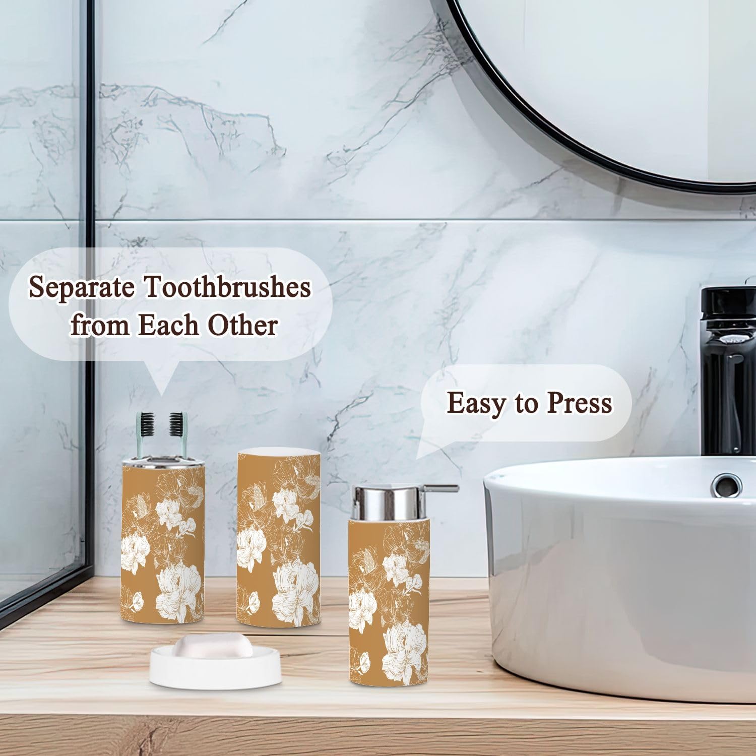 Japanese Flower Graphic Bathroom Accessories Set 6 Pcs
